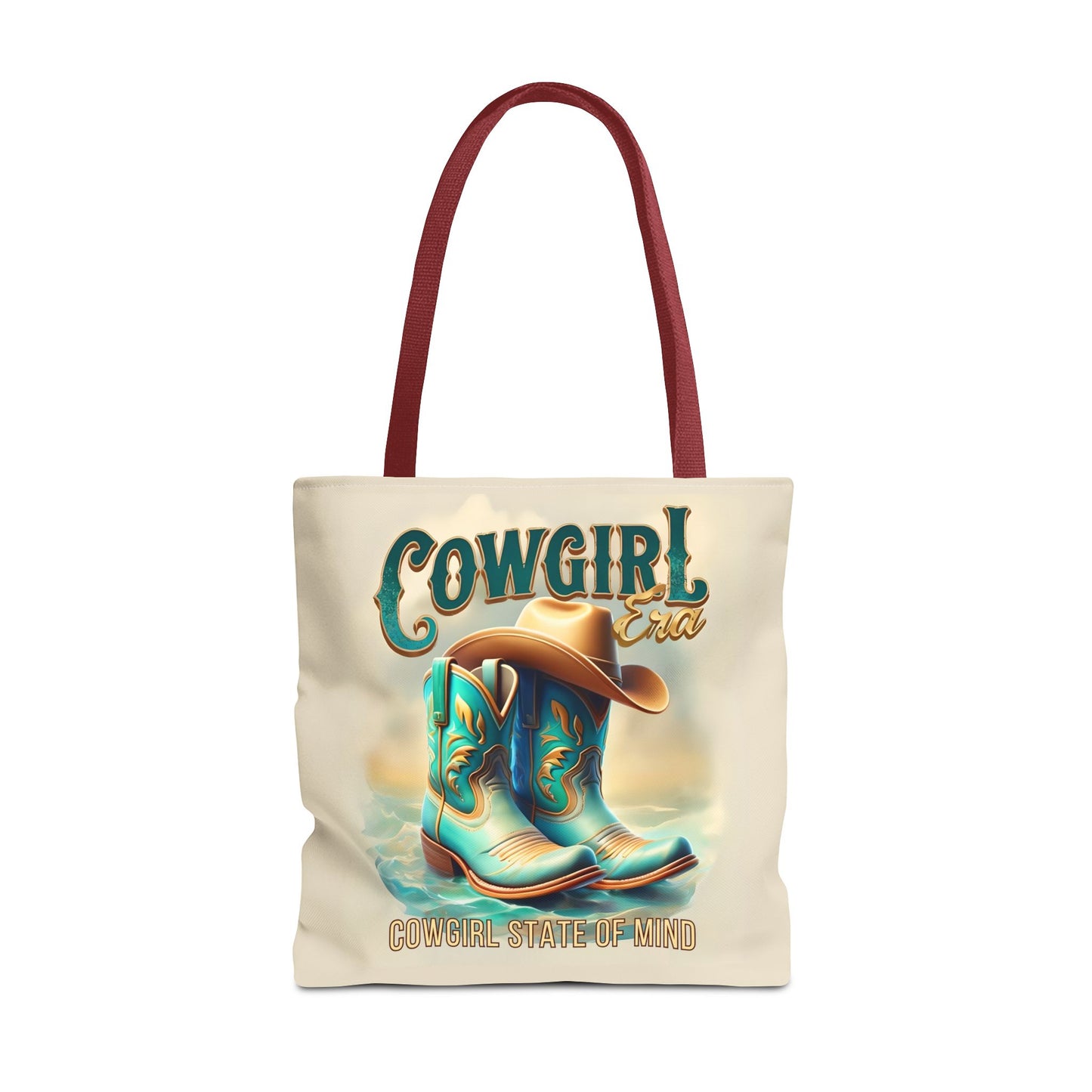 Cowgirl State of Mind Tote Bag – Turquoise and brown cowgirl boots - Cowgirl Era Perfect for Western Lovers and Everyday Use