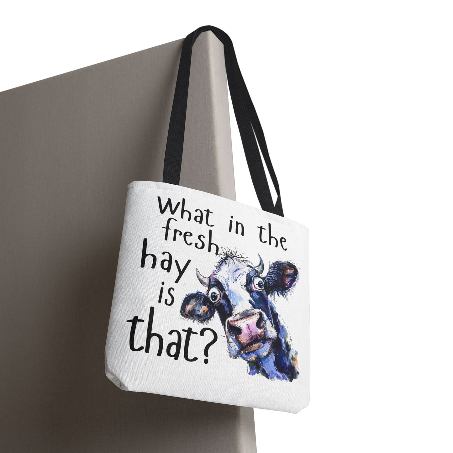 Funny Cow Tote Bag - "What in the Fresh Hay is That?" - Perfect for Farm Lovers & Everyday Use - Great Gift Idea