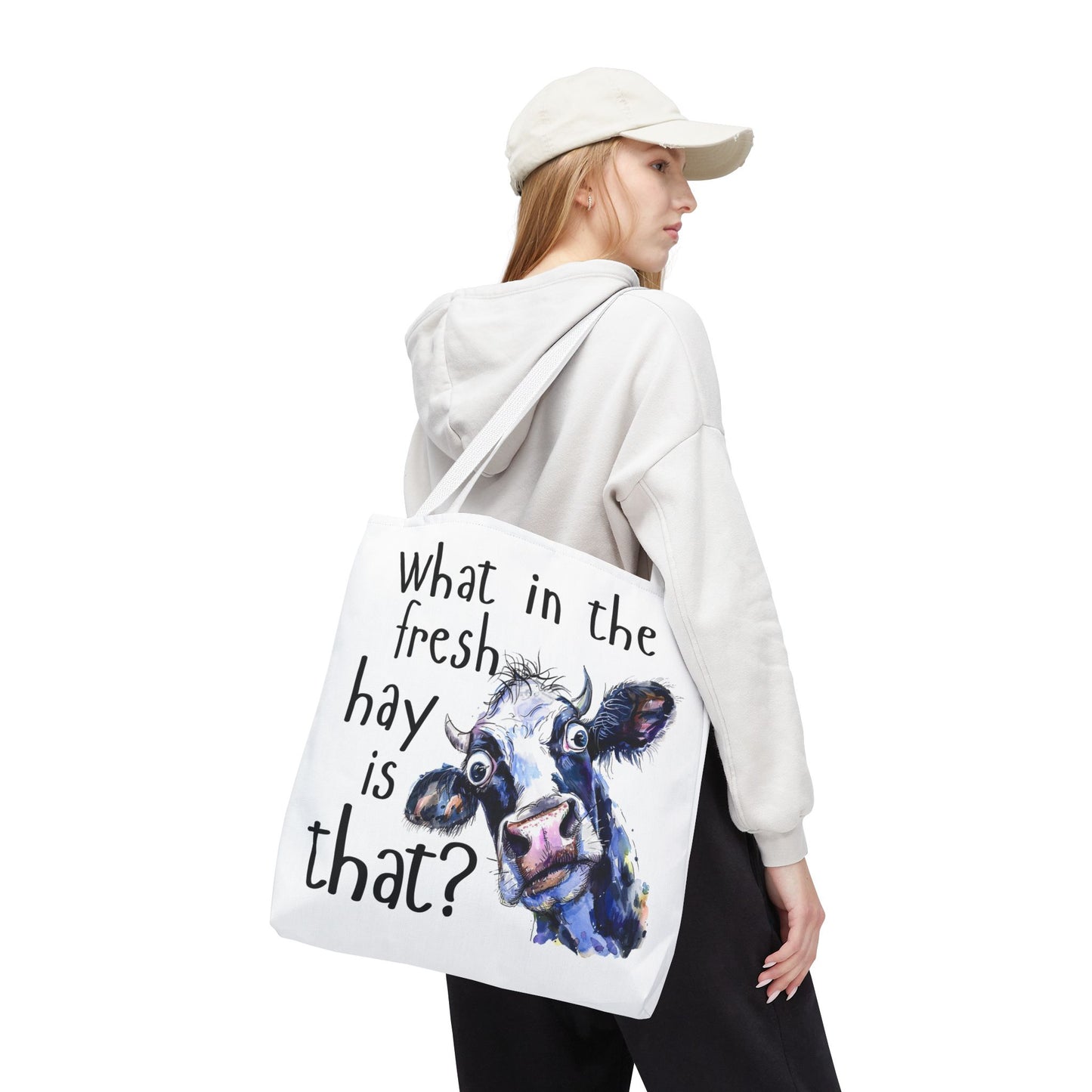 Funny Cow Tote Bag - "What in the Fresh Hay is That?" - Perfect for Farm Lovers & Everyday Use - Great Gift Idea