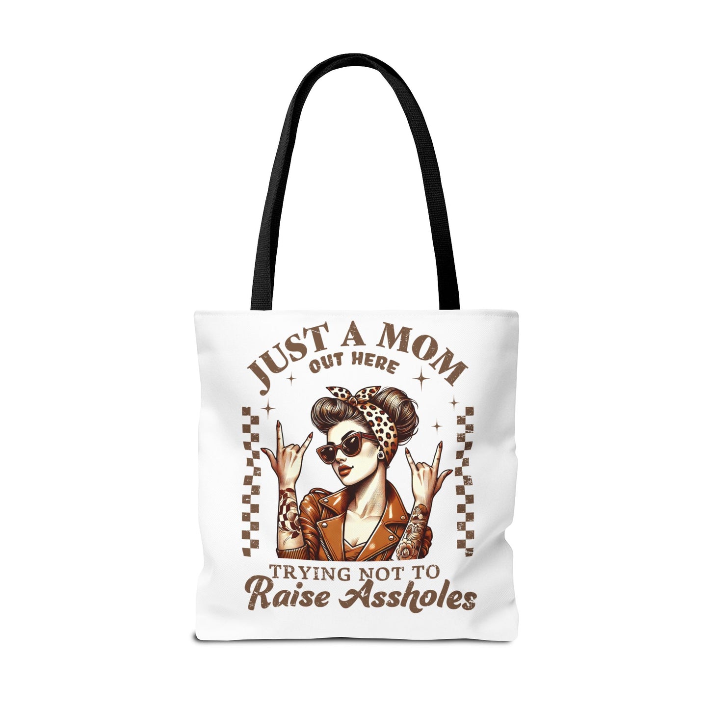 Funny Mom Tote Bag - Just a Mom Trying Not to Raise Assholes - Mother's Day Gift