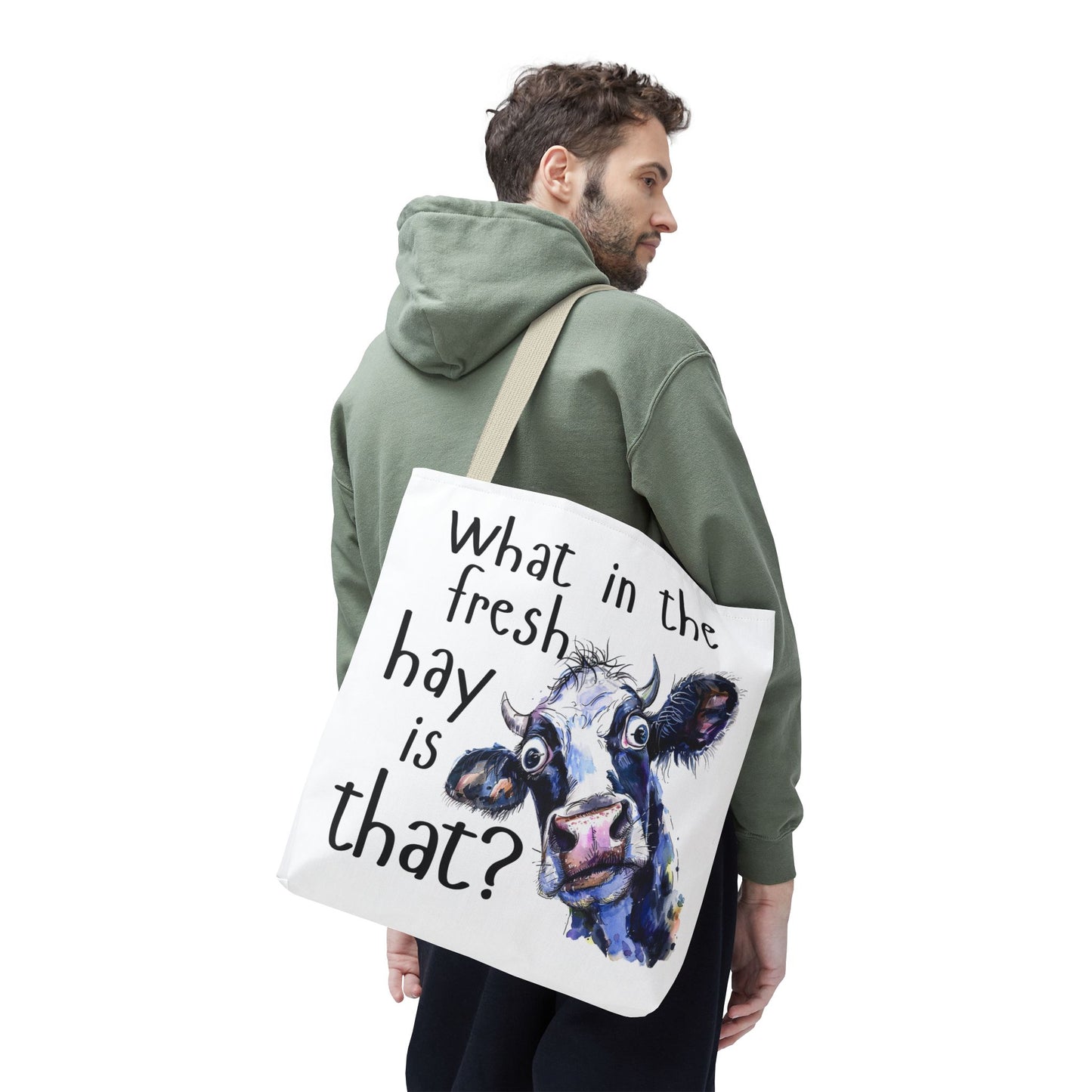 Funny Cow Tote Bag - "What in the Fresh Hay is That?" - Perfect for Farm Lovers & Everyday Use - Great Gift Idea