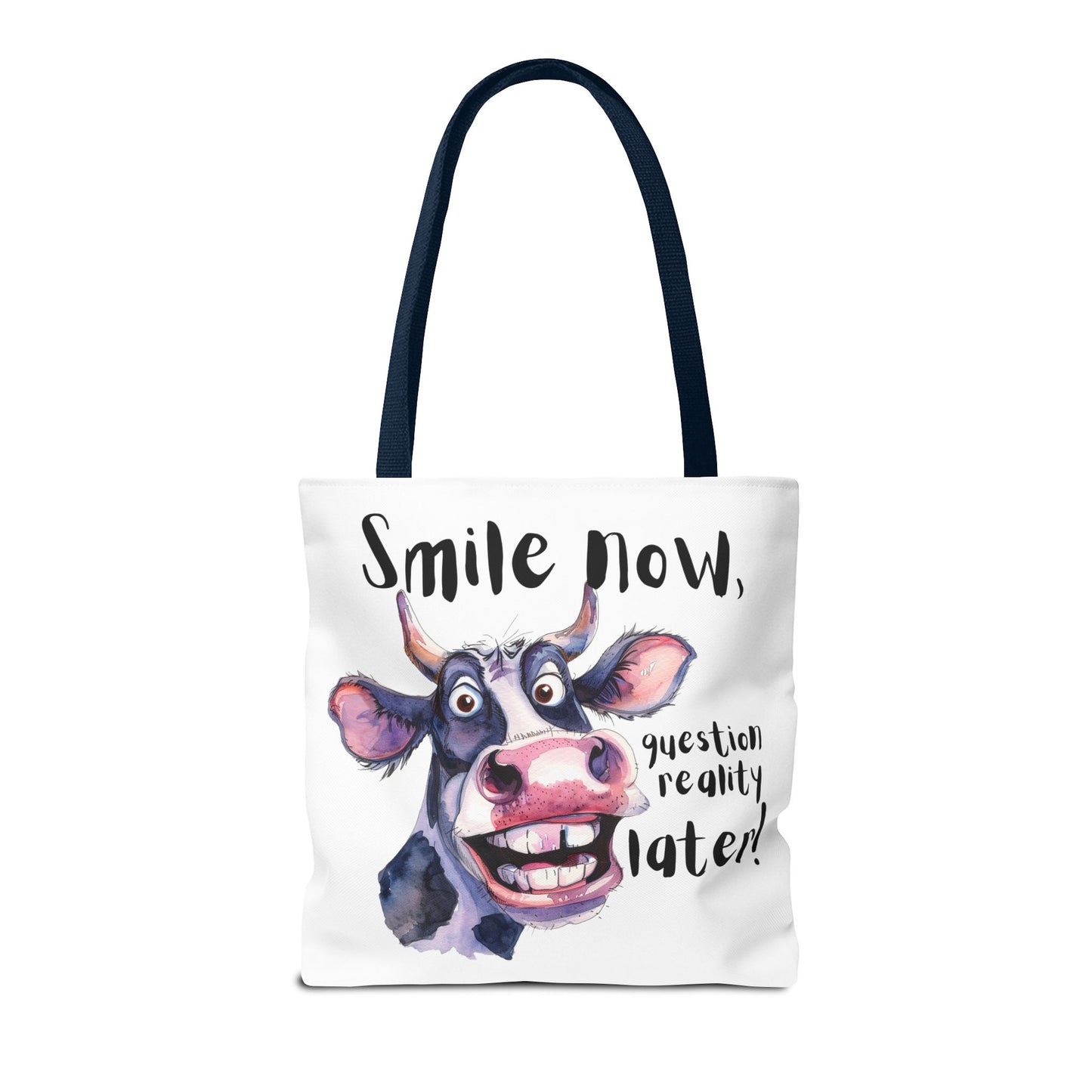 Funny Cow Tote Bag - 'Smile Now, Question Reality Later!' - Great Gift Idea, Mother's Day Gift