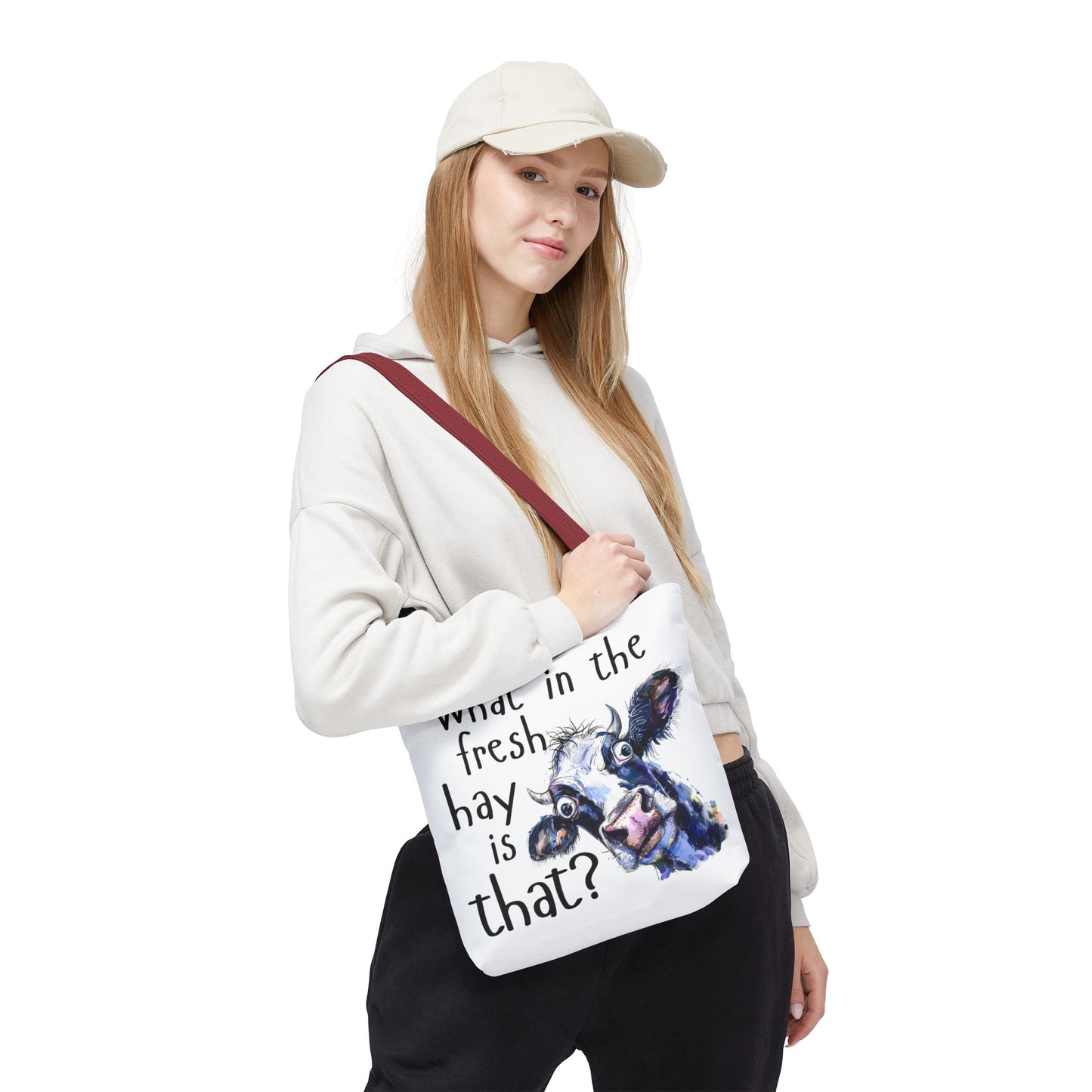 Funny Cow Tote Bag - "What in the Fresh Hay is That?" - Perfect for Farm Lovers & Everyday Use - Great Gift Idea