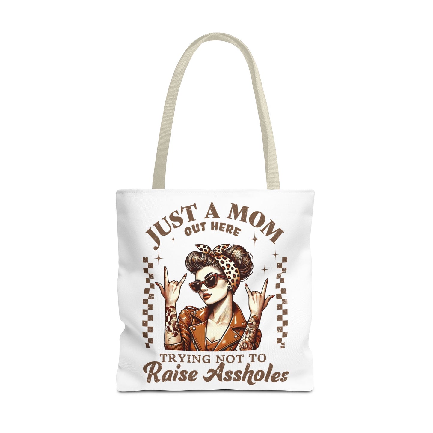 Funny Mom Tote Bag - Just a Mom Trying Not to Raise Assholes - Mother's Day Gift