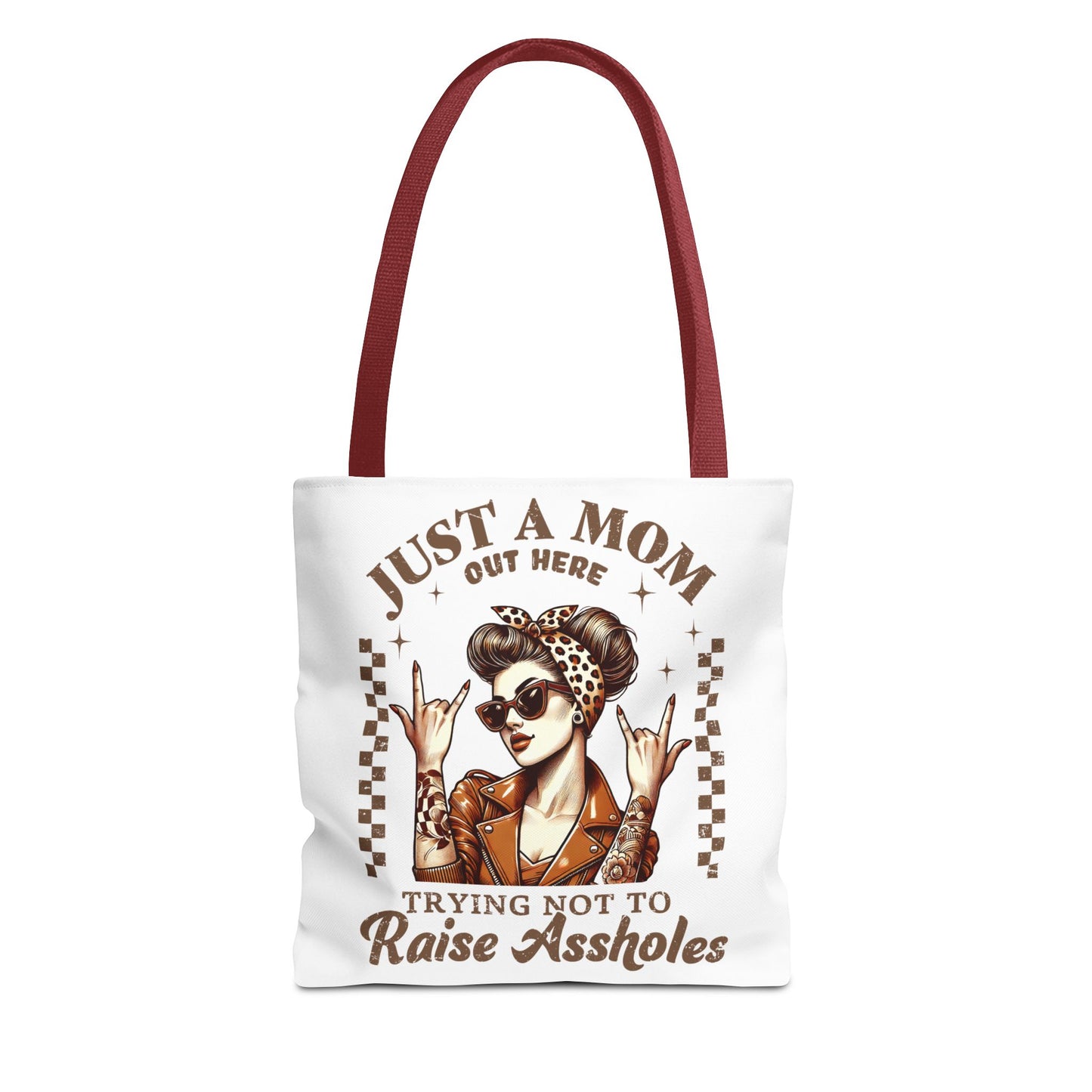 Funny Mom Tote Bag - Just a Mom Trying Not to Raise Assholes - Mother's Day Gift
