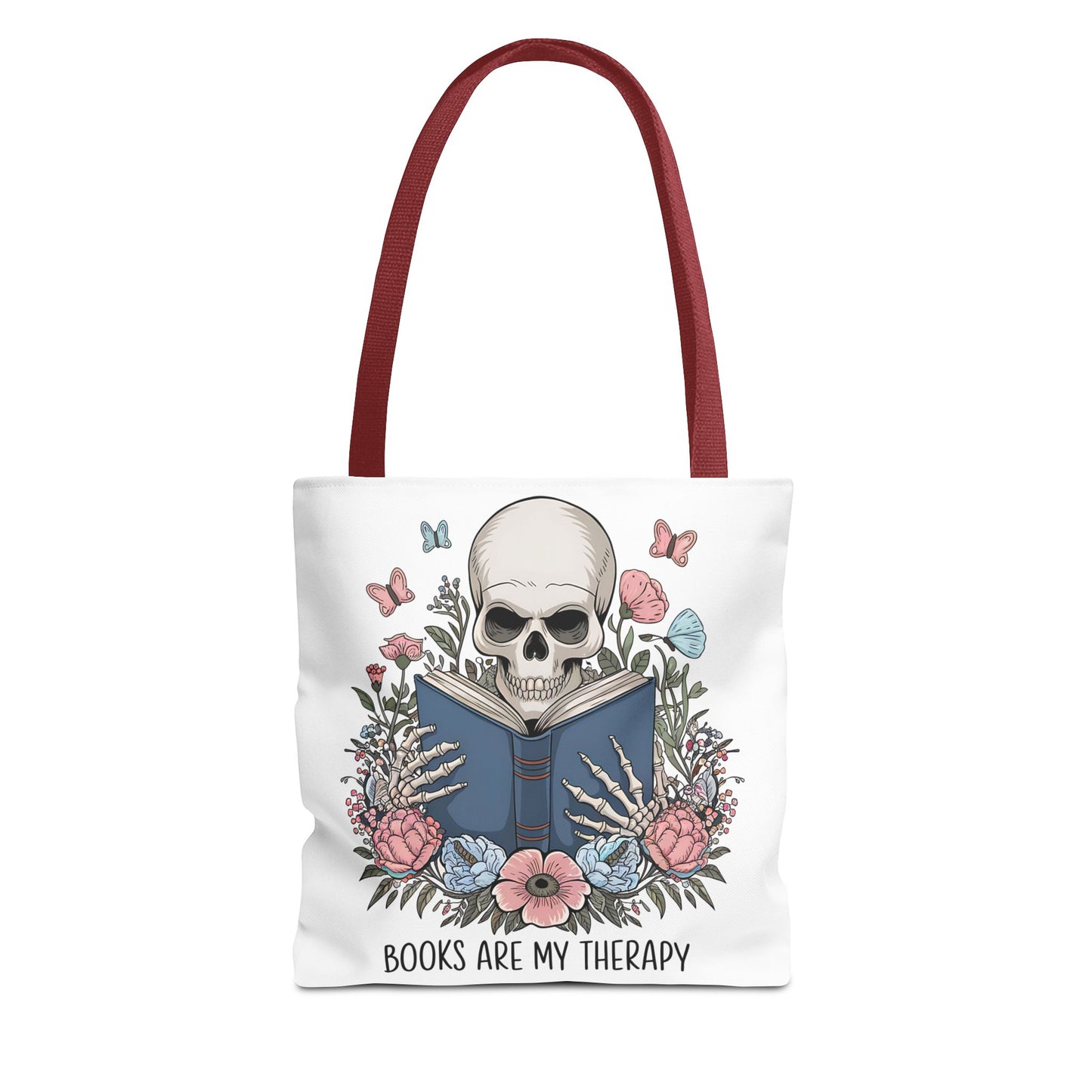 Books Are My Therapy- Skeleton Floral Tote Bag - Perfect Gift for Book Lovers