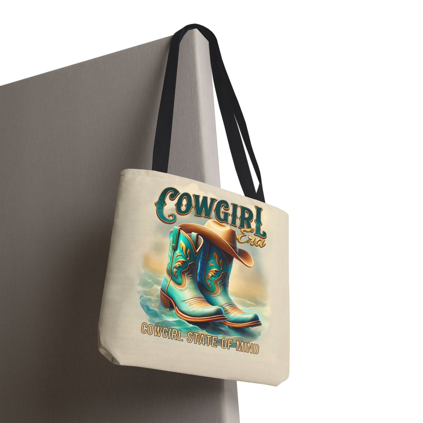 Cowgirl State of Mind Tote Bag – Turquoise and brown cowgirl boots - Cowgirl Era Perfect for Western Lovers and Everyday Use