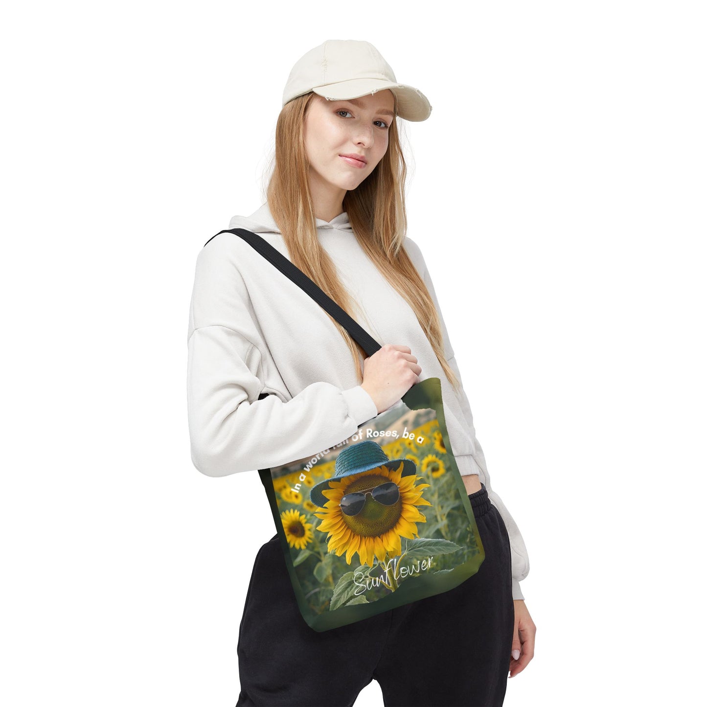 Sunflower with black handle Tote Bag - "In a World Full of Roses, Be a Sunflower"