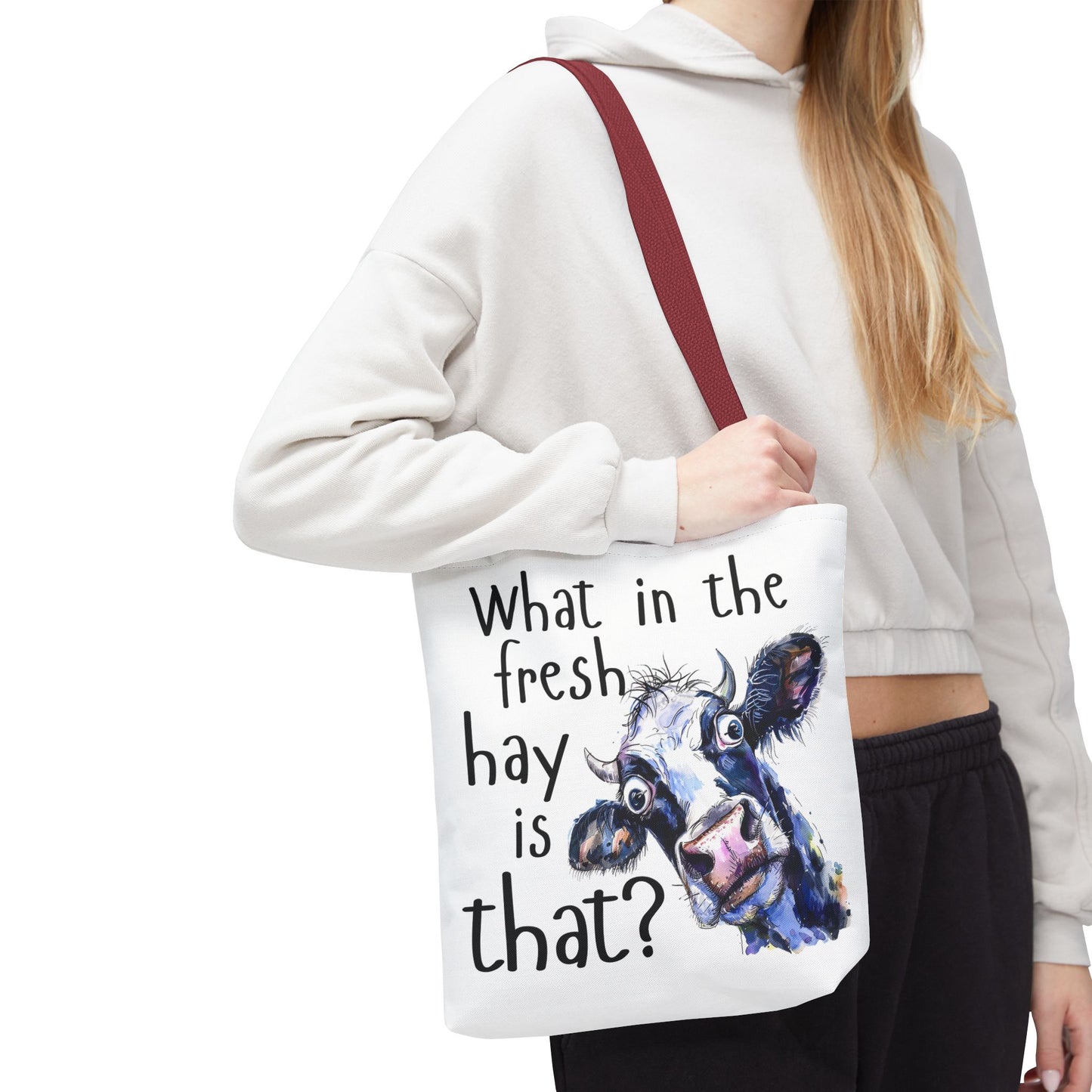 Funny Cow Tote Bag - "What in the Fresh Hay is That?" - Perfect for Farm Lovers & Everyday Use - Great Gift Idea