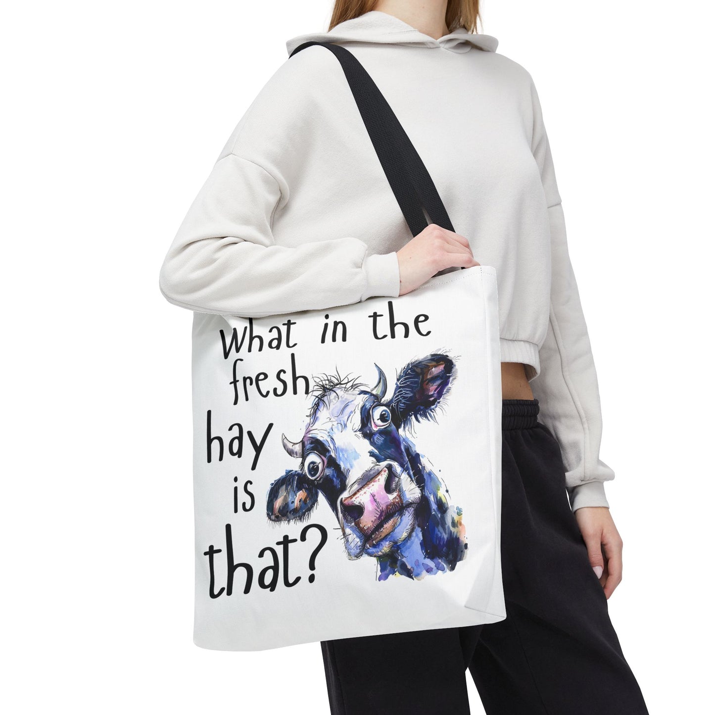 Funny Cow Tote Bag - "What in the Fresh Hay is That?" - Perfect for Farm Lovers & Everyday Use - Great Gift Idea