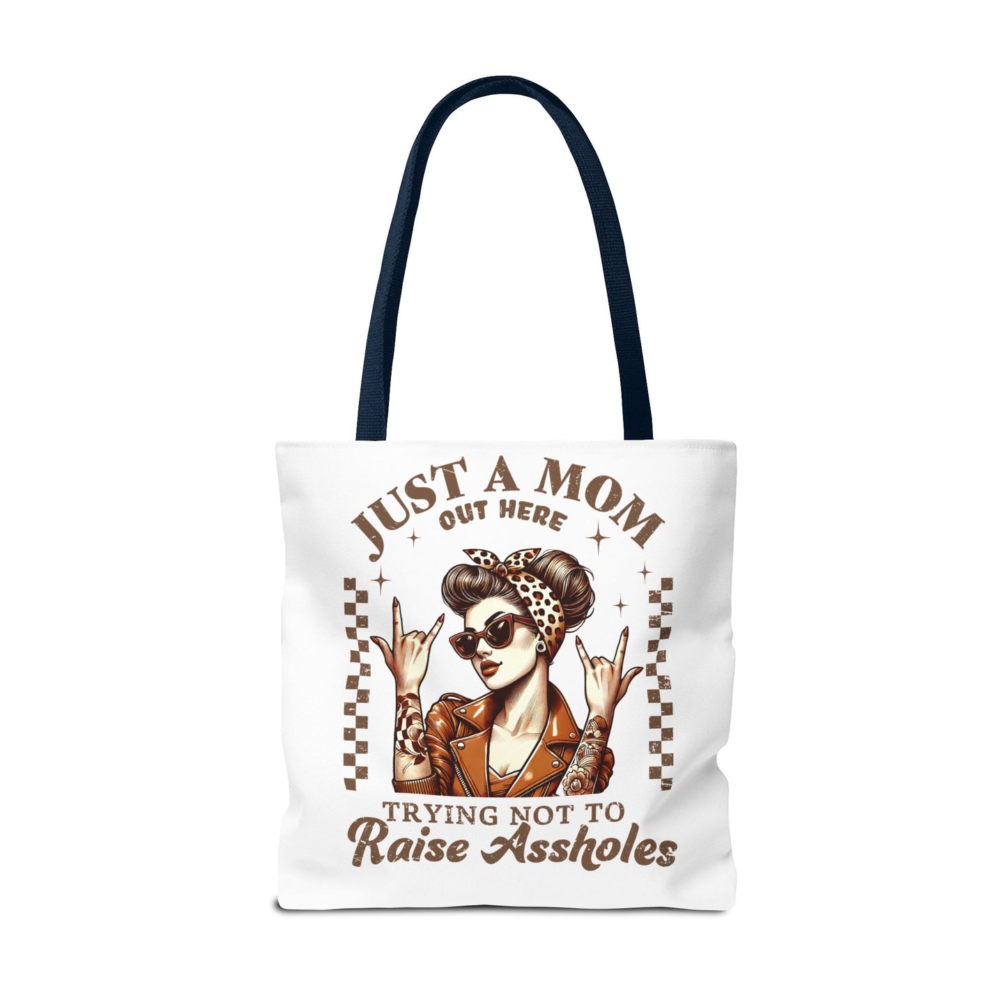 Funny Mom Tote Bag - Just a Mom Trying Not to Raise Assholes - Mother's Day Gift