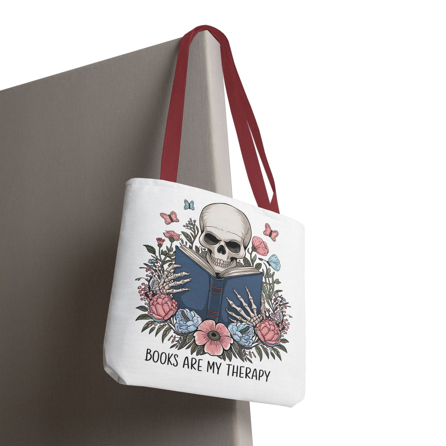 Books Are My Therapy- Skeleton Floral Tote Bag - Perfect Gift for Book Lovers
