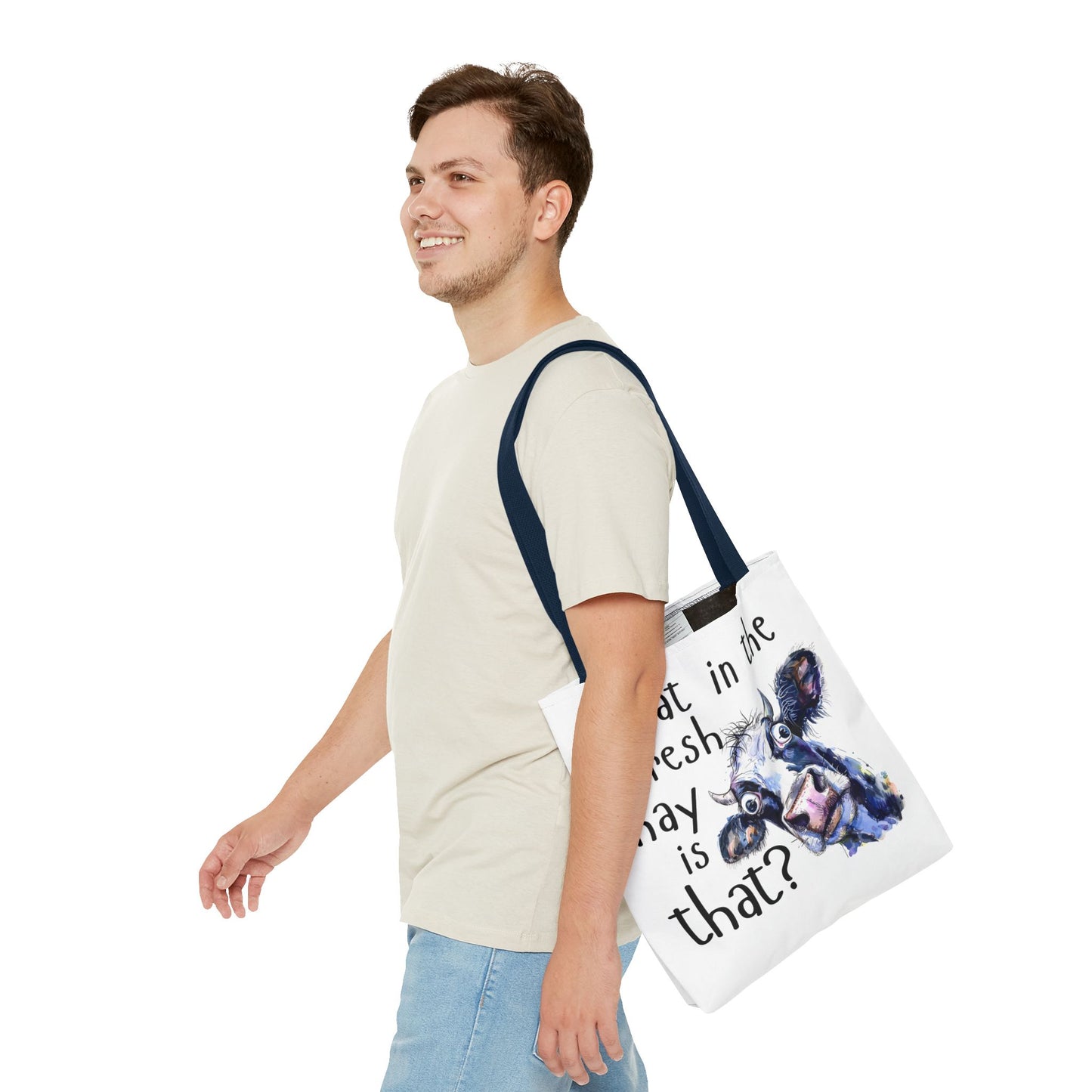 Funny Cow Tote Bag - "What in the Fresh Hay is That?" - Perfect for Farm Lovers & Everyday Use - Great Gift Idea