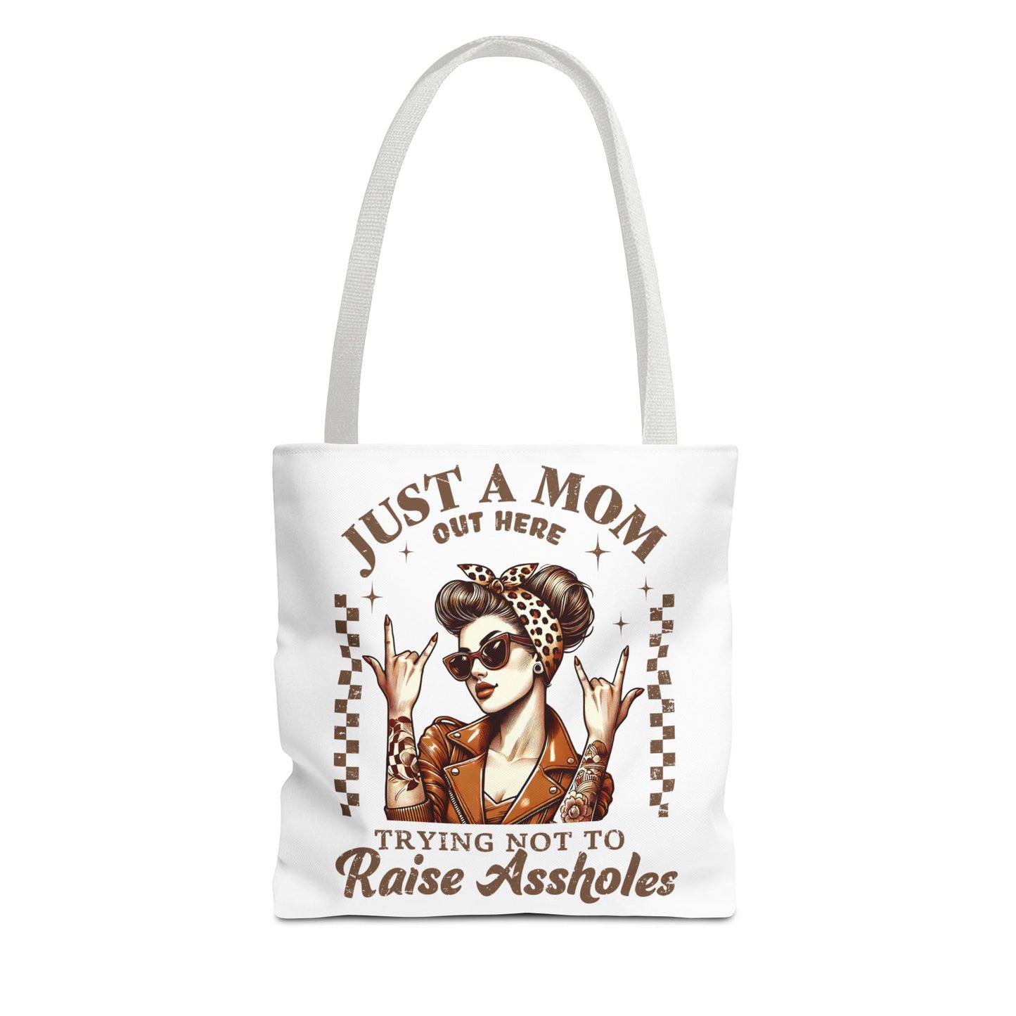 Funny Mom Tote Bag - Just a Mom Trying Not to Raise Assholes - Mother's Day Gift