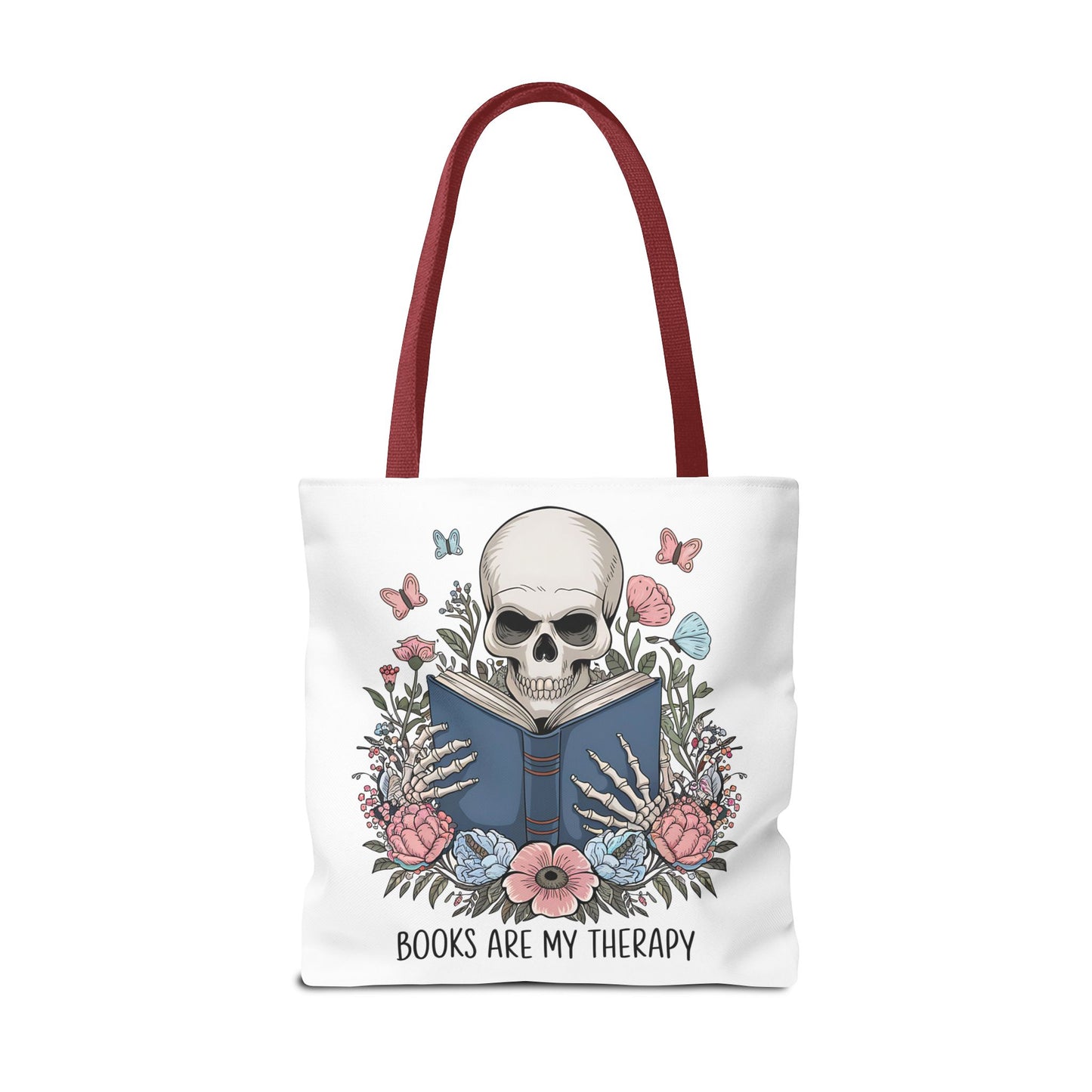 Books Are My Therapy- Skeleton Floral Tote Bag - Perfect Gift for Book Lovers