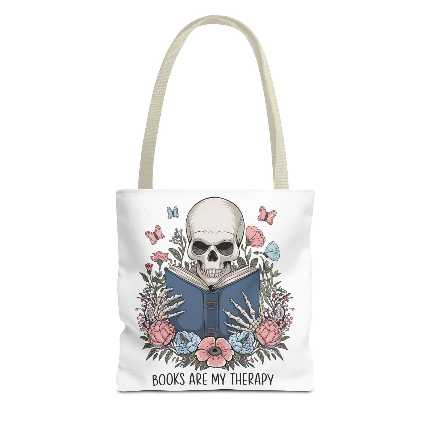 Books Are My Therapy- Skeleton Floral Tote Bag - Perfect Gift for Book Lovers