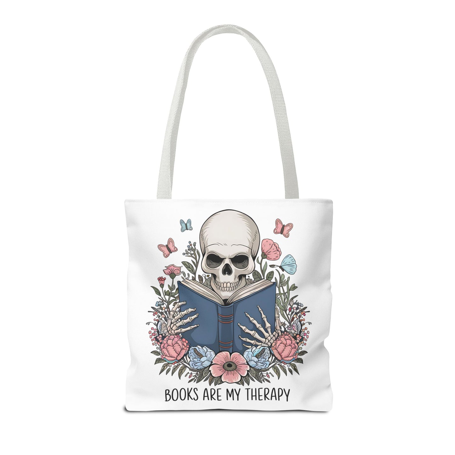 Books Are My Therapy- Skeleton Floral Tote Bag - Perfect Gift for Book Lovers