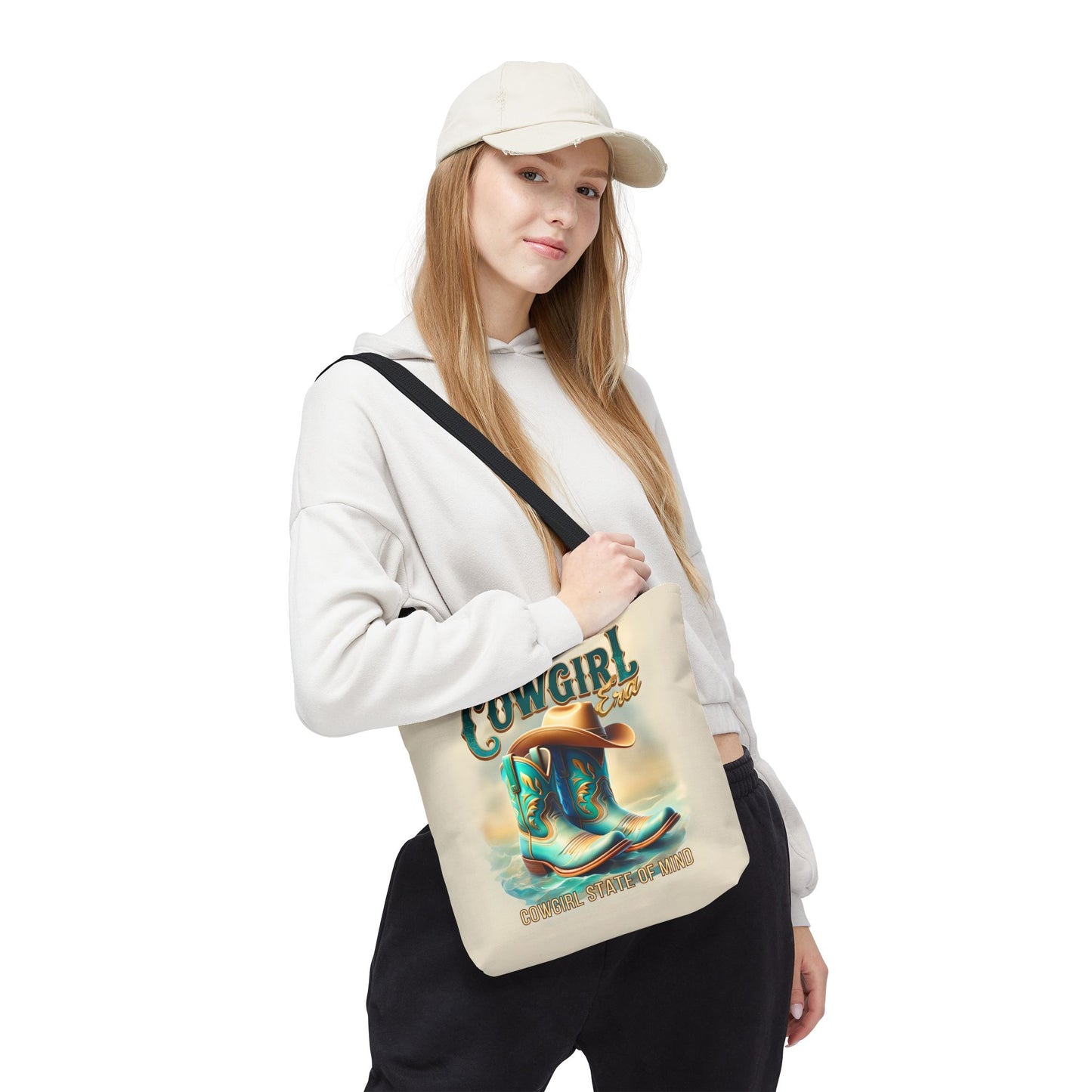Cowgirl State of Mind Tote Bag – Turquoise and brown cowgirl boots - Cowgirl Era Perfect for Western Lovers and Everyday Use