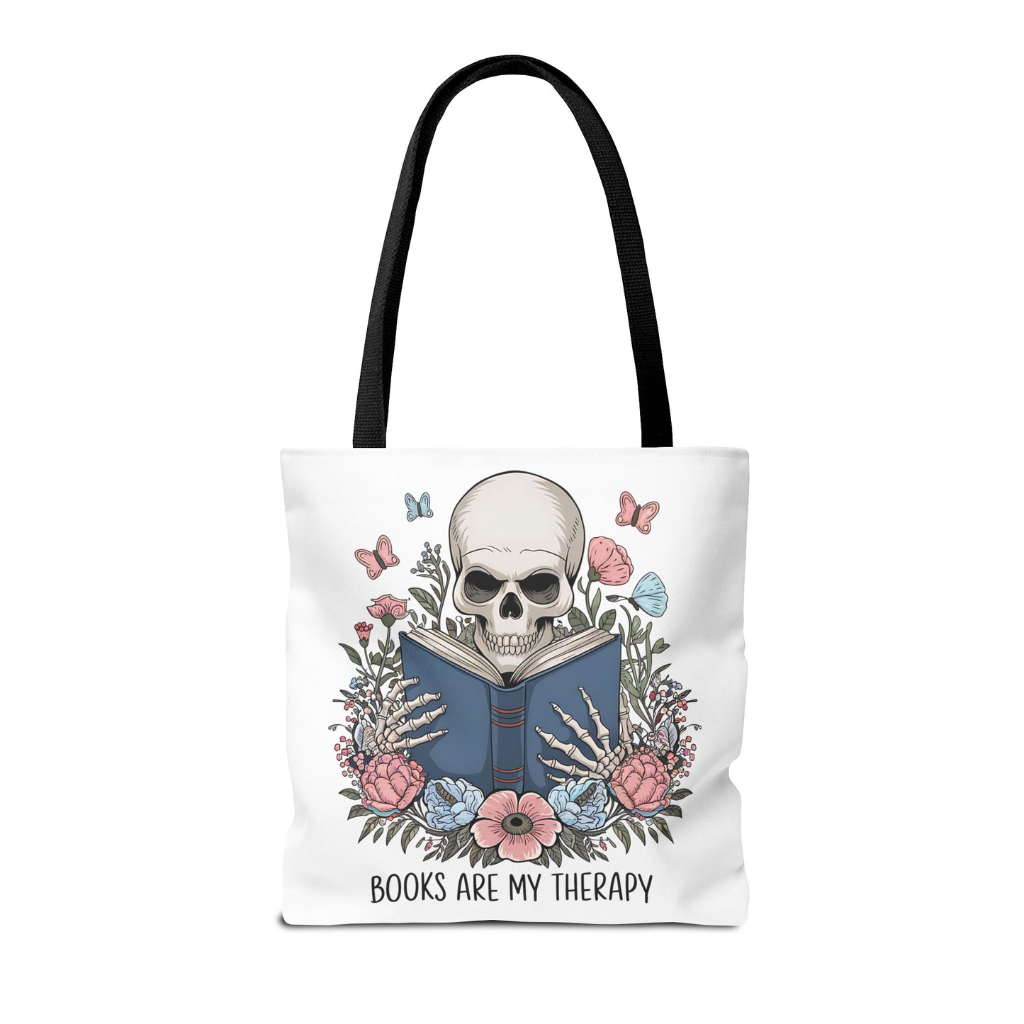 Books Are My Therapy- Skeleton Floral Tote Bag - Perfect Gift for Book Lovers