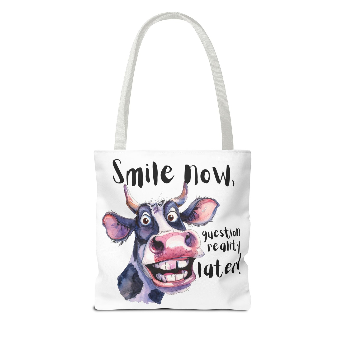 Funny Cow Tote Bag - 'Smile Now, Question Reality Later!' - Great Gift Idea, Mother's Day Gift