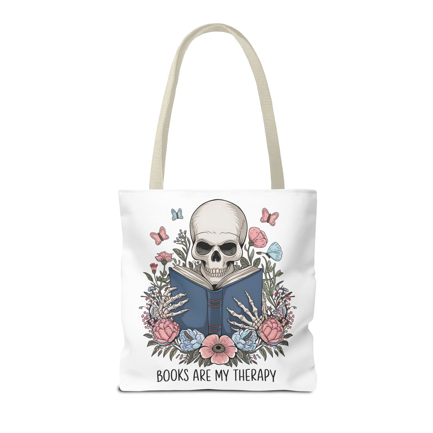 Books Are My Therapy- Skeleton Floral Tote Bag - Perfect Gift for Book Lovers