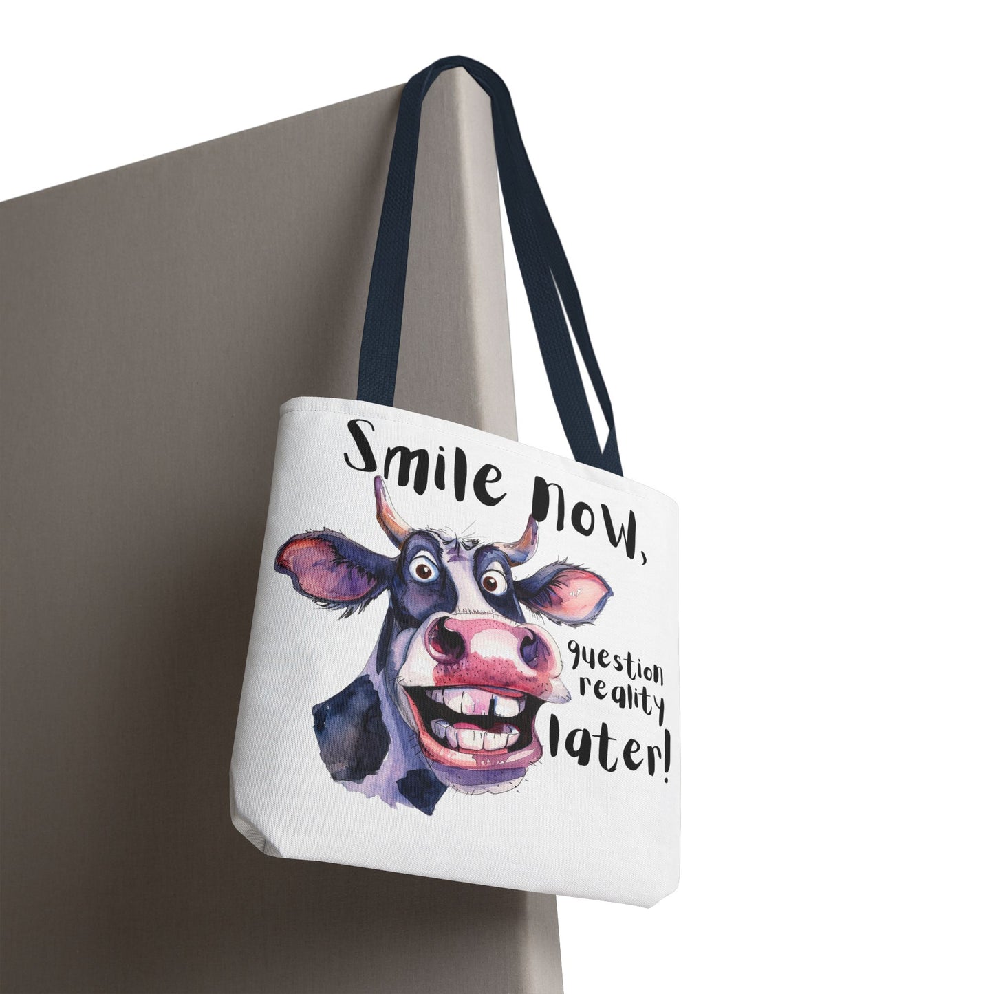 Funny Cow Tote Bag - 'Smile Now, Question Reality Later!' - Great Gift Idea, Mother's Day Gift