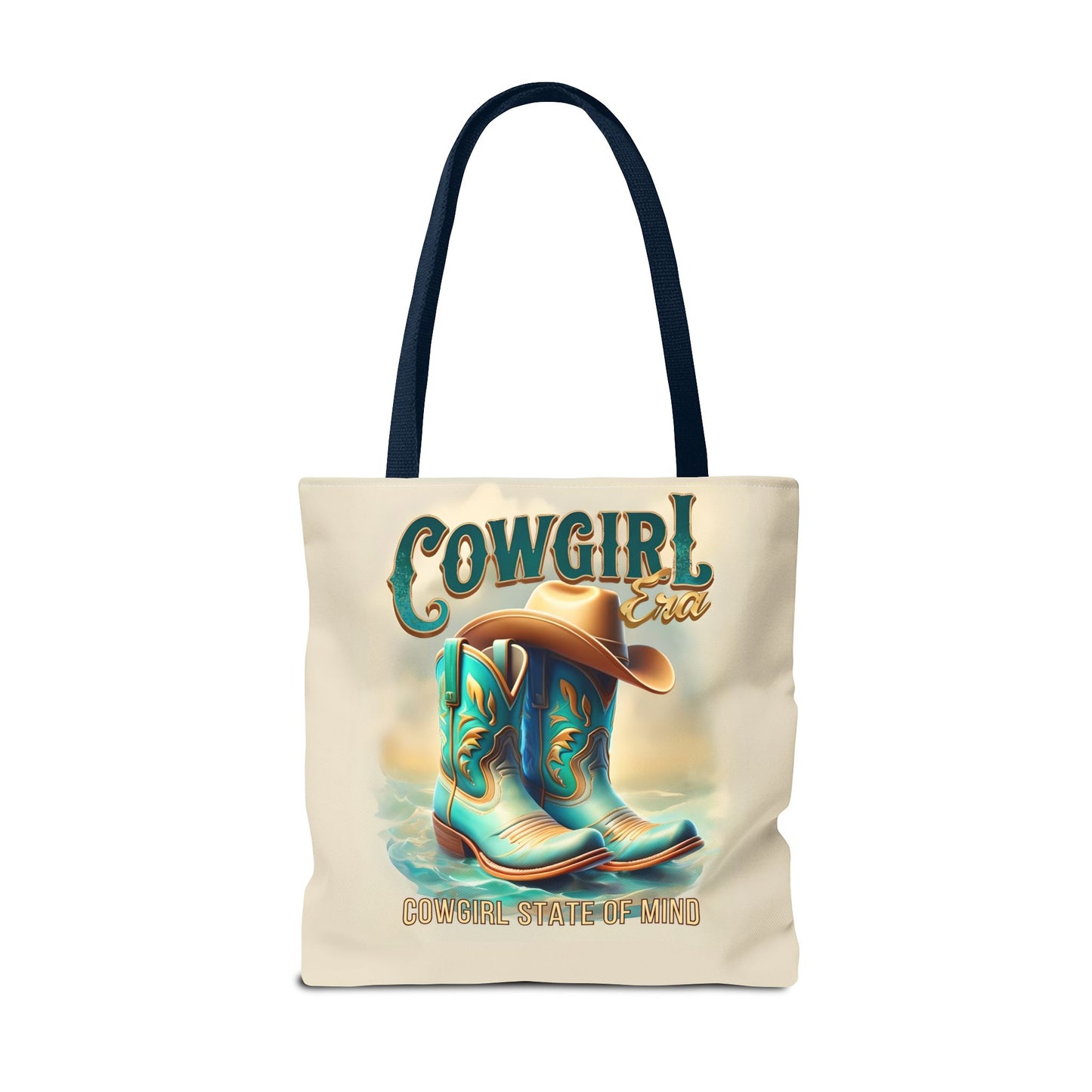 Cowgirl State of Mind Tote Bag – Turquoise and brown cowgirl boots - Cowgirl Era Perfect for Western Lovers and Everyday Use
