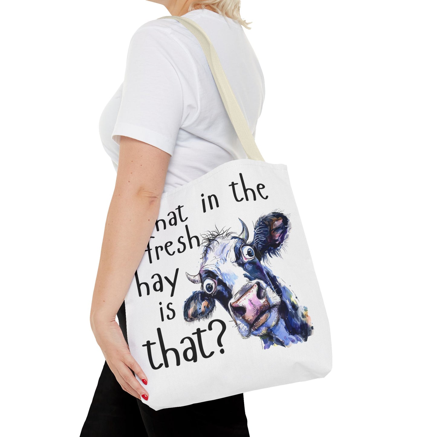 Funny Cow Tote Bag - "What in the Fresh Hay is That?" - Perfect for Farm Lovers & Everyday Use - Great Gift Idea
