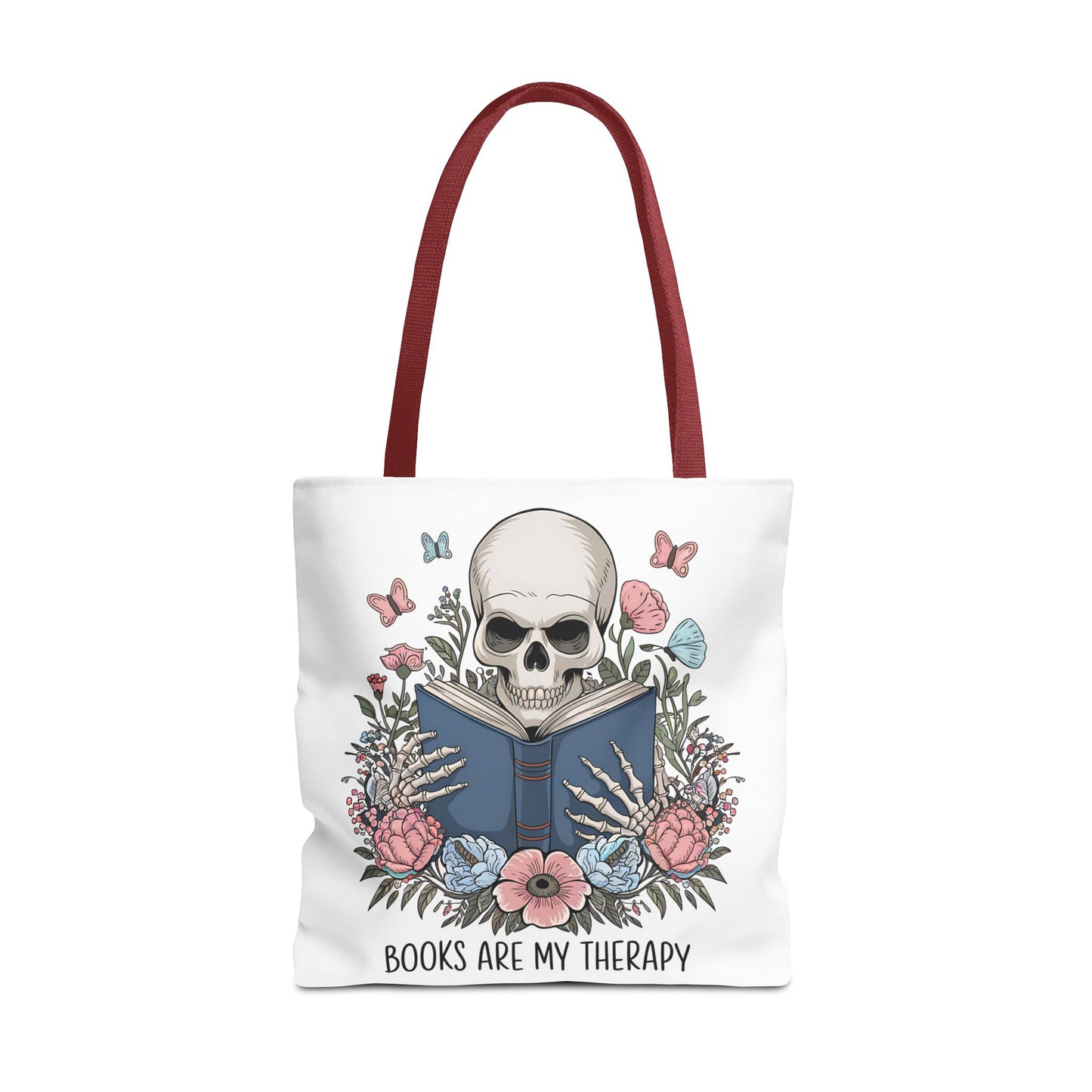Books Are My Therapy- Skeleton Floral Tote Bag - Perfect Gift for Book Lovers