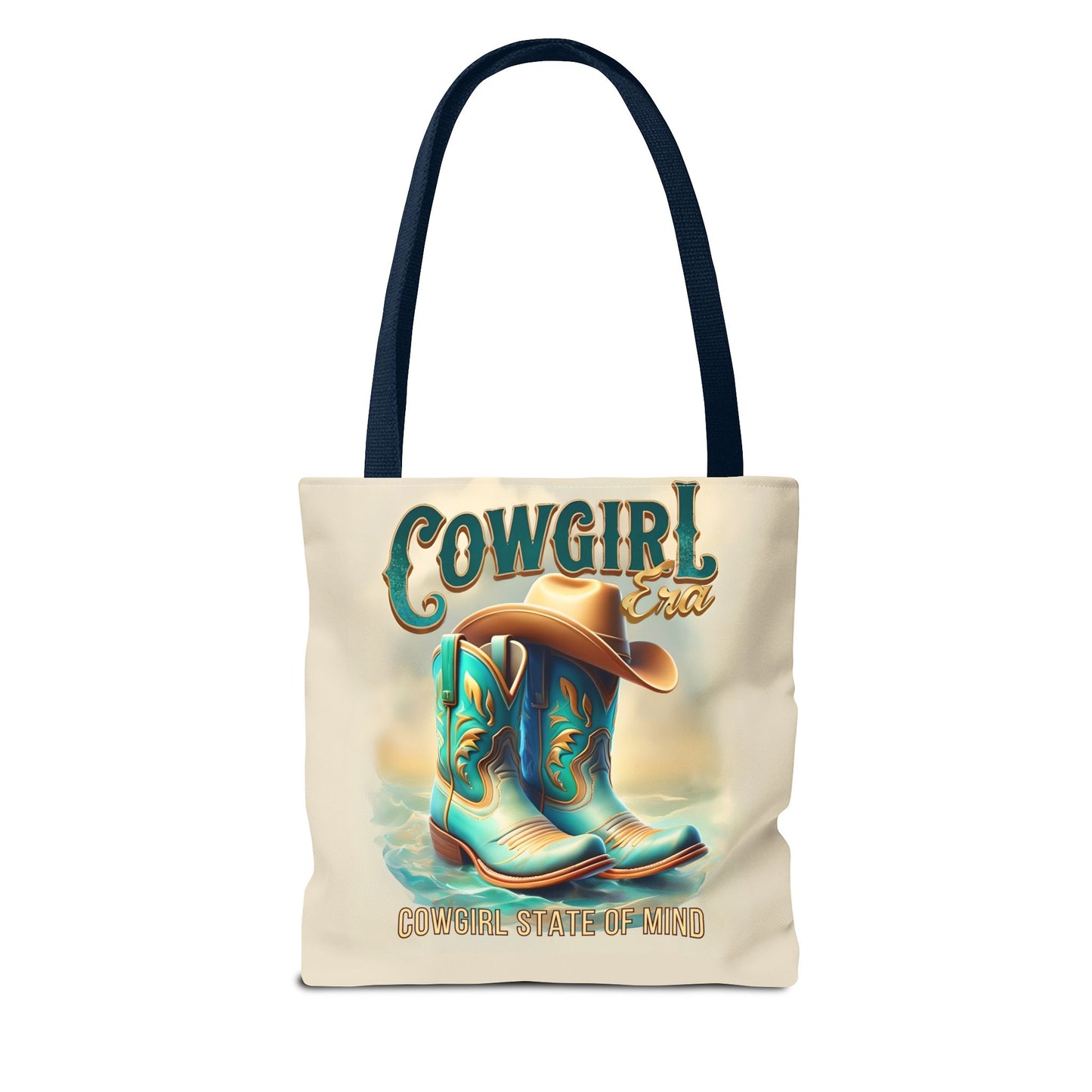 Cowgirl State of Mind Tote Bag – Turquoise and brown cowgirl boots - Cowgirl Era Perfect for Western Lovers and Everyday Use