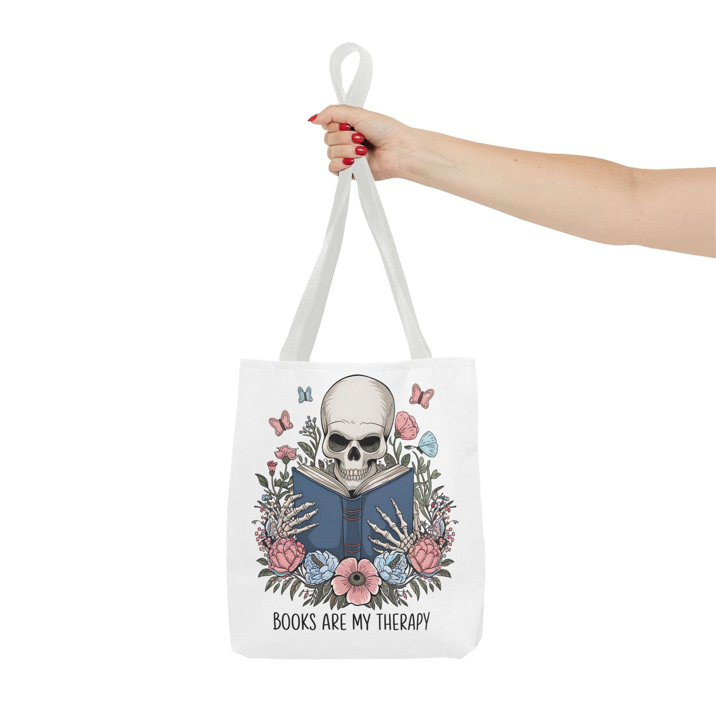 Books Are My Therapy- Skeleton Floral Tote Bag - Perfect Gift for Book Lovers