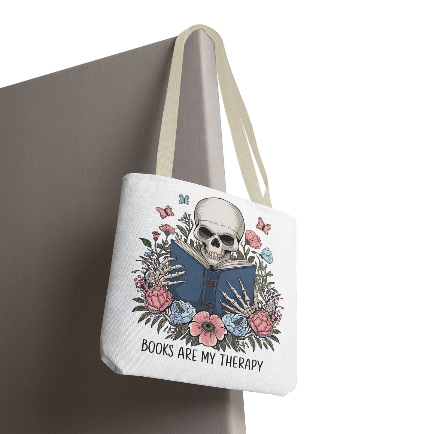 Books Are My Therapy- Skeleton Floral Tote Bag - Perfect Gift for Book Lovers