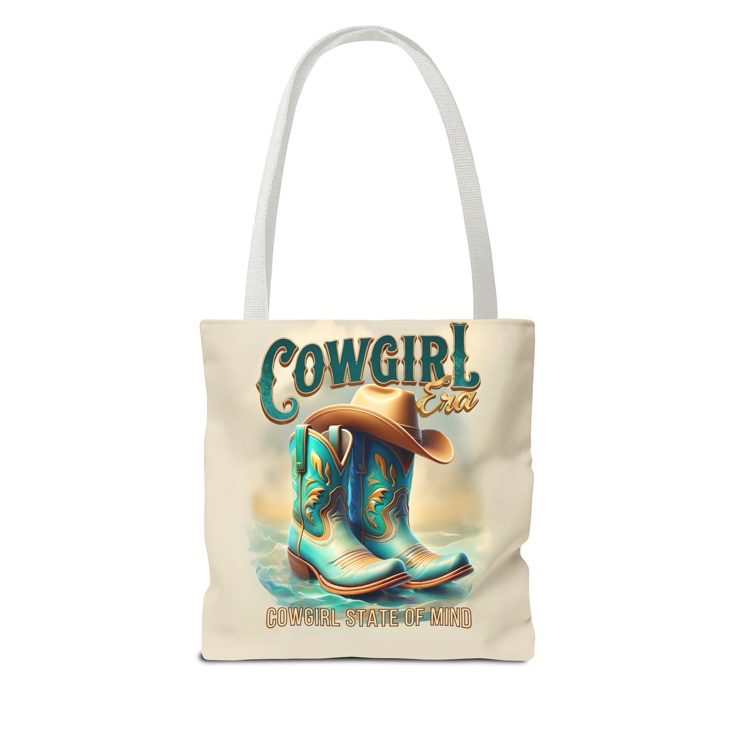 Cowgirl State of Mind Tote Bag – Turquoise and brown cowgirl boots - Cowgirl Era Perfect for Western Lovers and Everyday Use