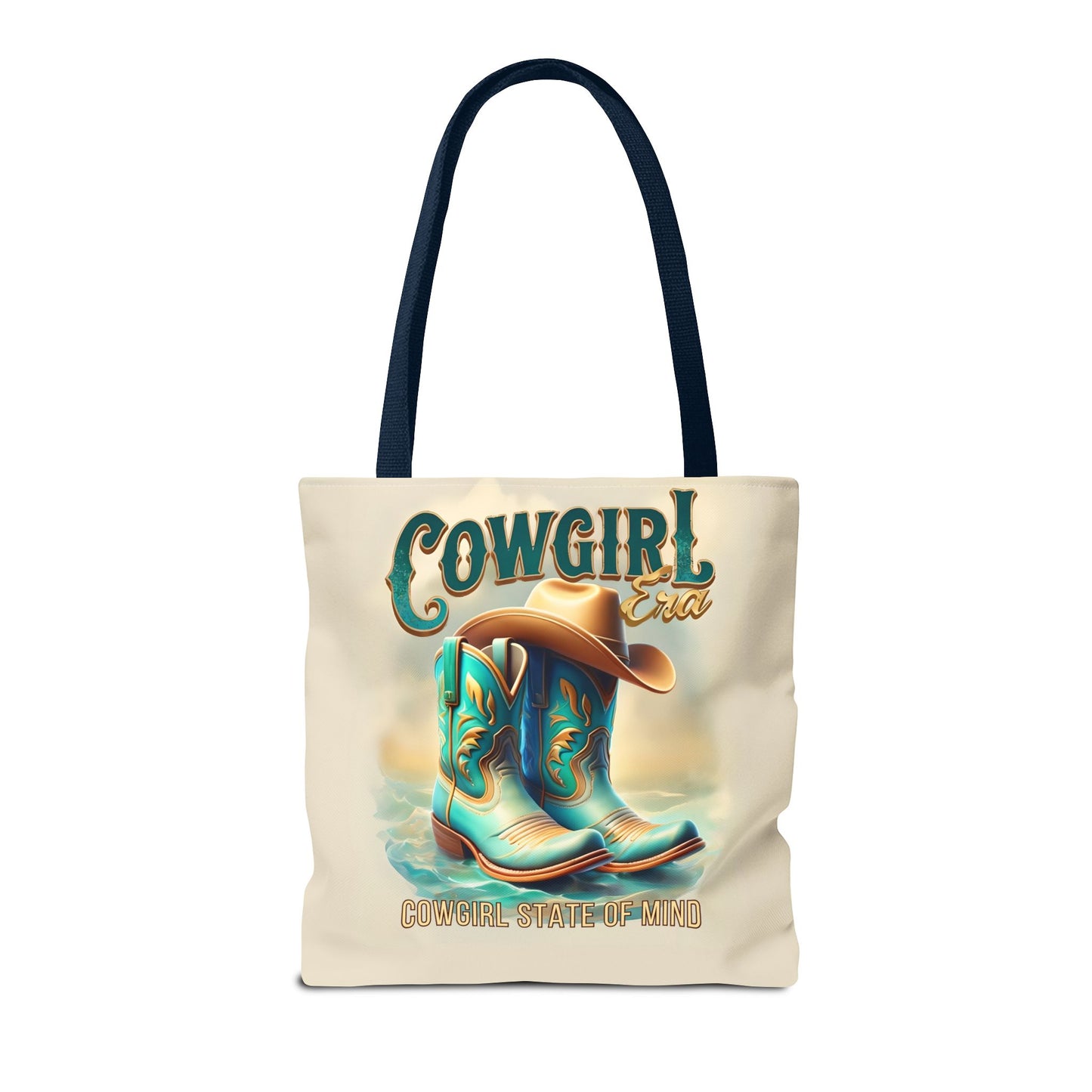 Cowgirl State of Mind Tote Bag – Turquoise and brown cowgirl boots - Cowgirl Era Perfect for Western Lovers and Everyday Use