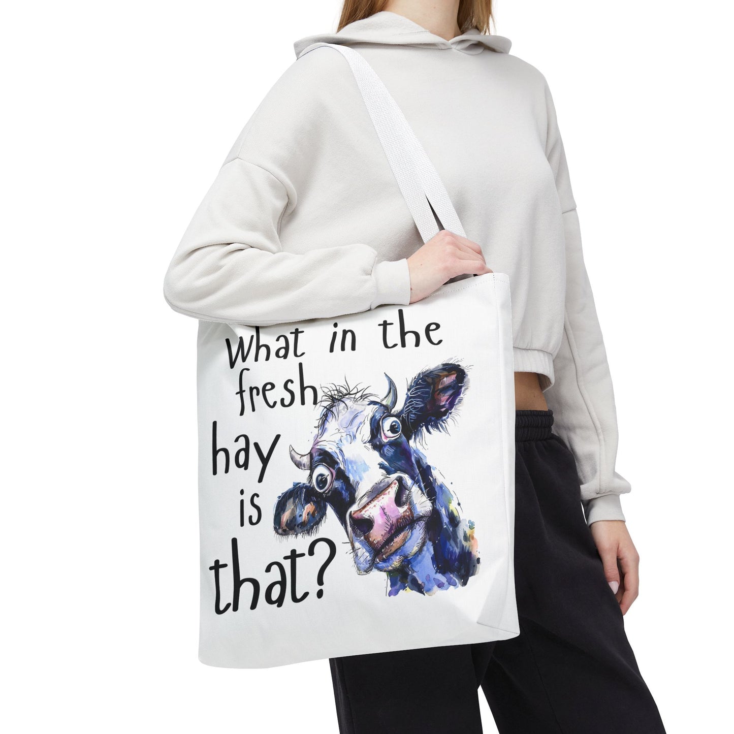 Funny Cow Tote Bag - "What in the Fresh Hay is That?" - Perfect for Farm Lovers & Everyday Use - Great Gift Idea