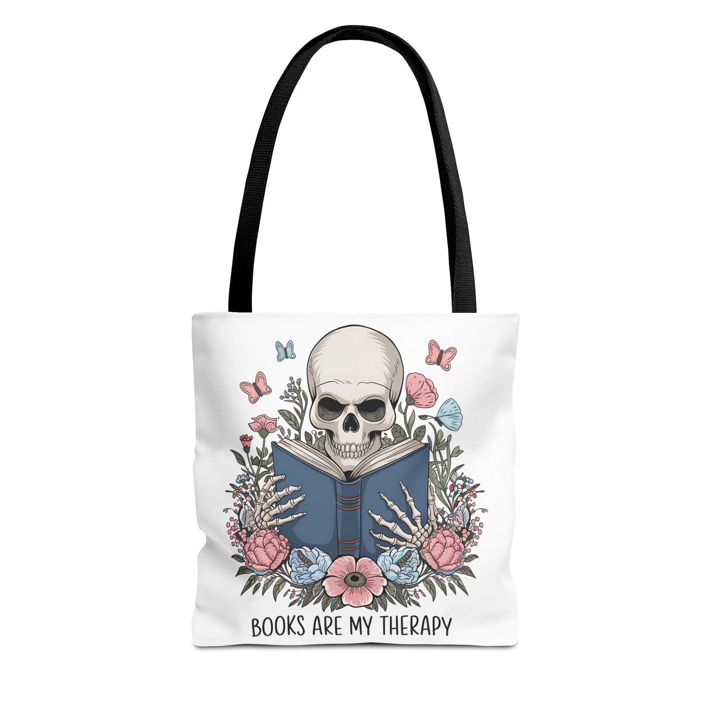 Books Are My Therapy- Skeleton Floral Tote Bag - Perfect Gift for Book Lovers
