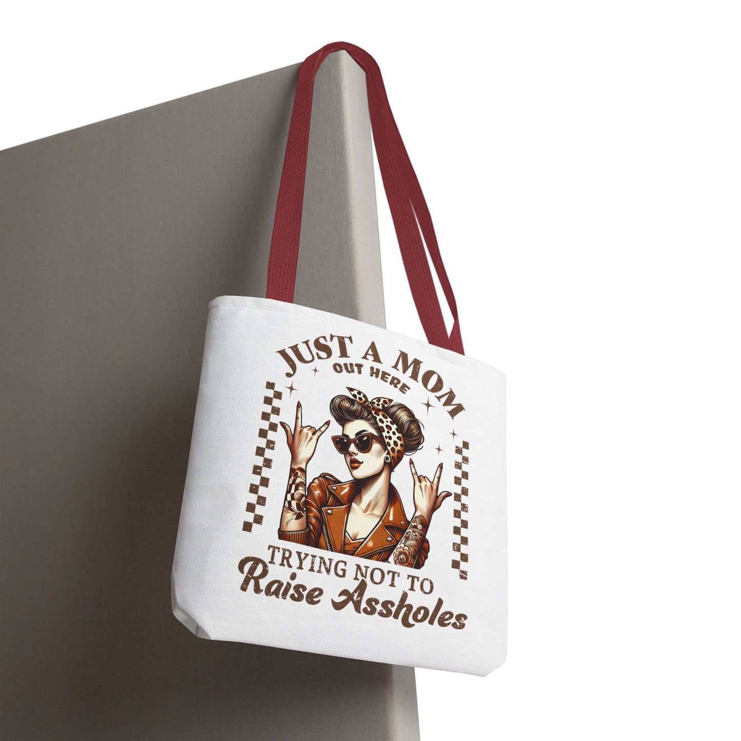 Funny Mom Tote Bag - Just a Mom Trying Not to Raise Assholes - Mother's Day Gift