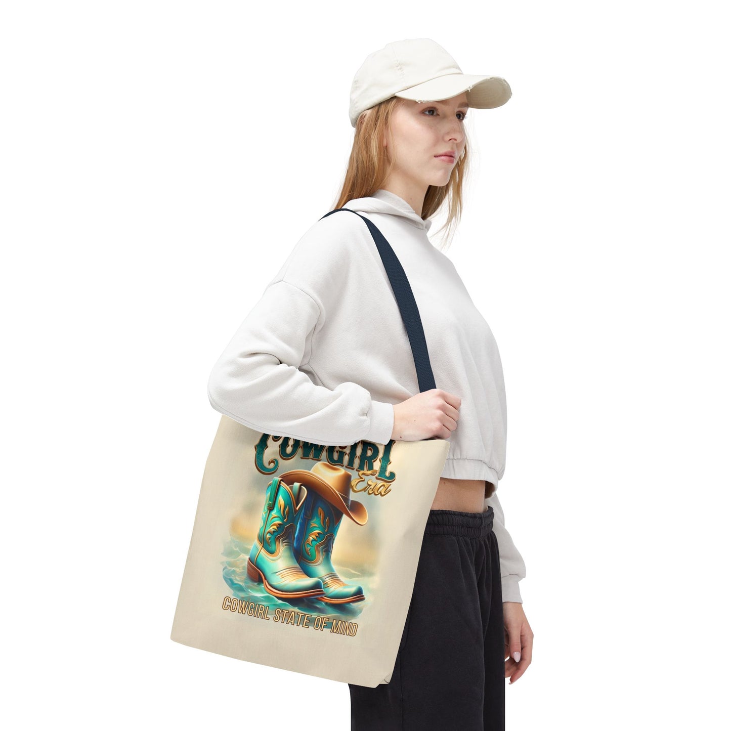 Cowgirl State of Mind Tote Bag – Turquoise and brown cowgirl boots - Cowgirl Era Perfect for Western Lovers and Everyday Use