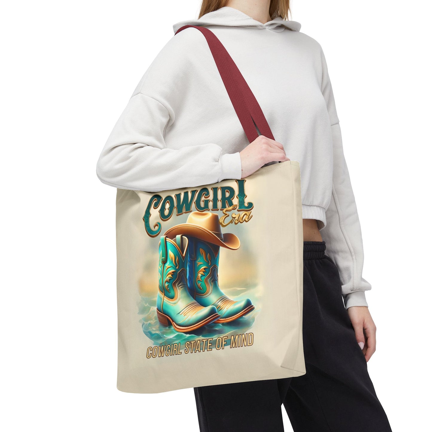 Cowgirl State of Mind Tote Bag – Turquoise and brown cowgirl boots - Cowgirl Era Perfect for Western Lovers and Everyday Use