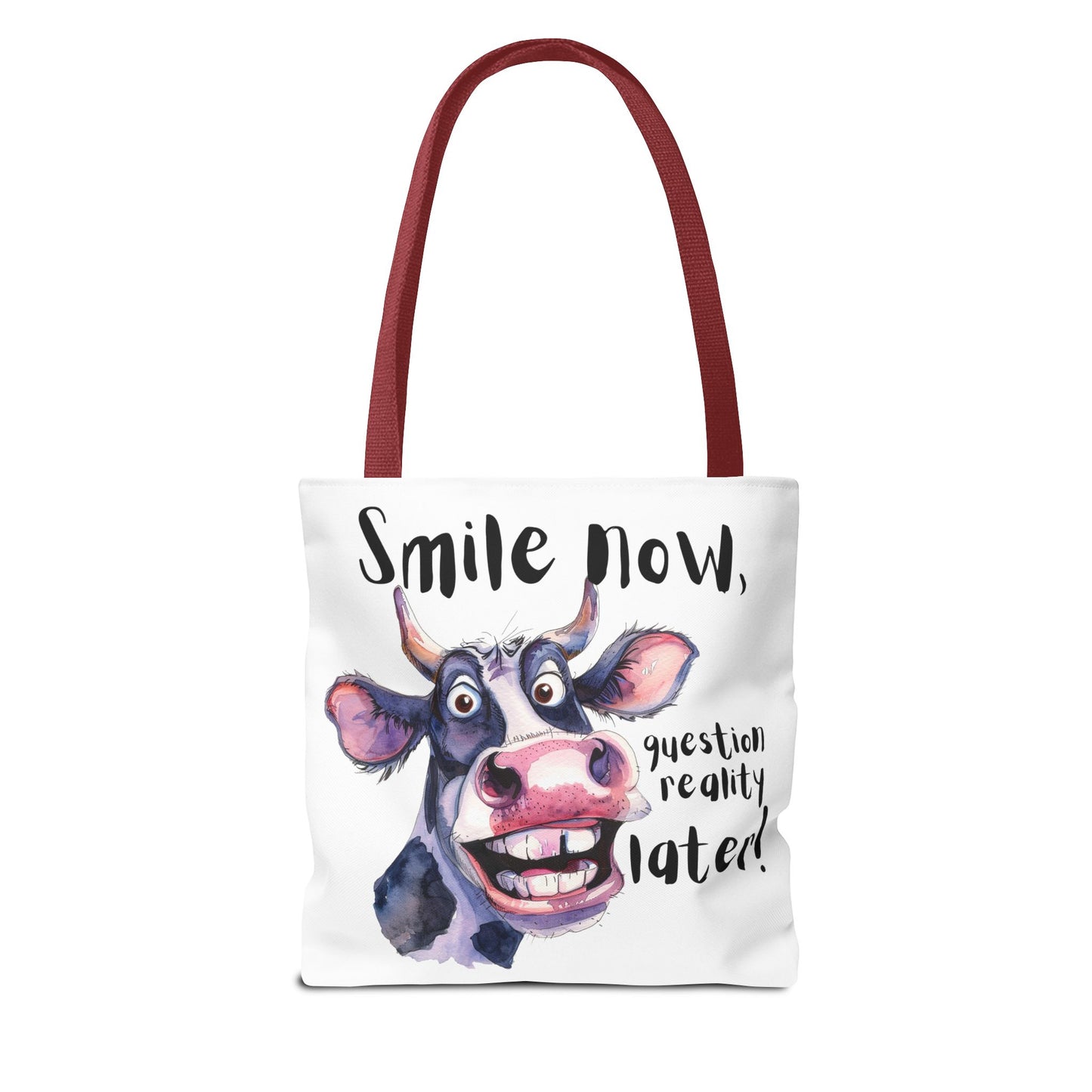 Funny Cow Tote Bag - 'Smile Now, Question Reality Later!' - Great Gift Idea, Mother's Day Gift