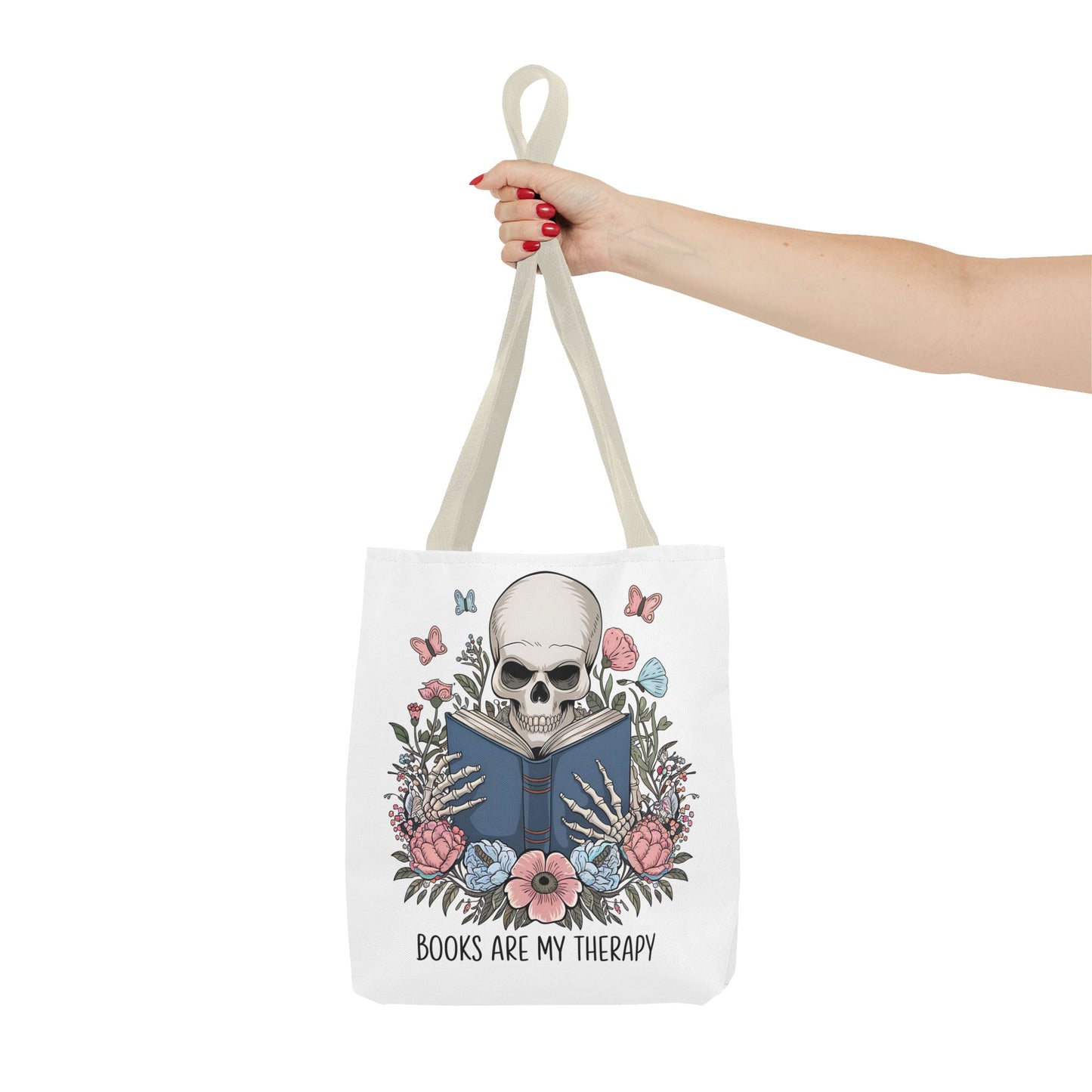 Books Are My Therapy- Skeleton Floral Tote Bag - Perfect Gift for Book Lovers