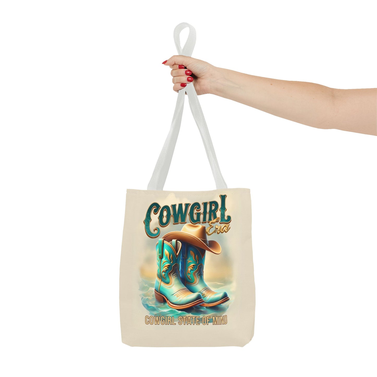 Cowgirl State of Mind Tote Bag – Turquoise and brown cowgirl boots - Cowgirl Era Perfect for Western Lovers and Everyday Use