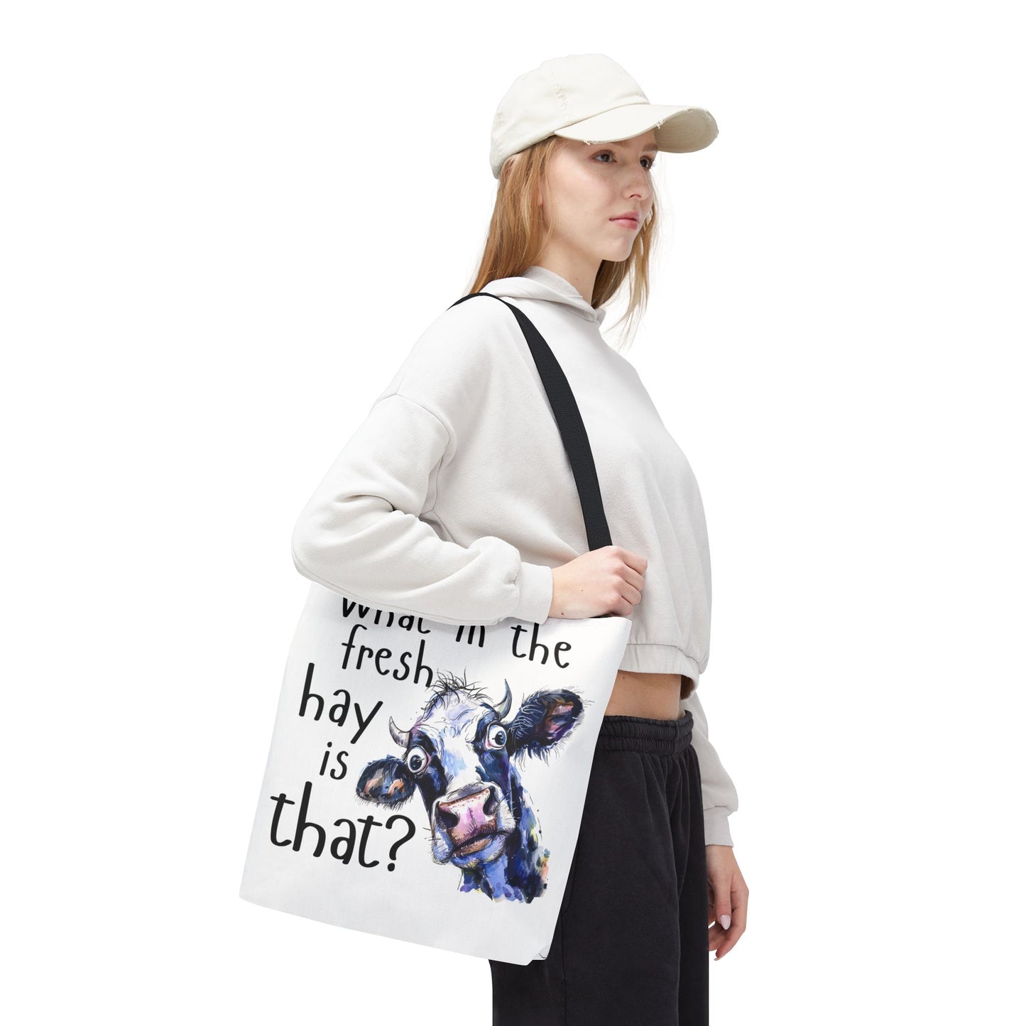 Funny Cow Tote Bag - "What in the Fresh Hay is That?" - Perfect for Farm Lovers & Everyday Use - Great Gift Idea