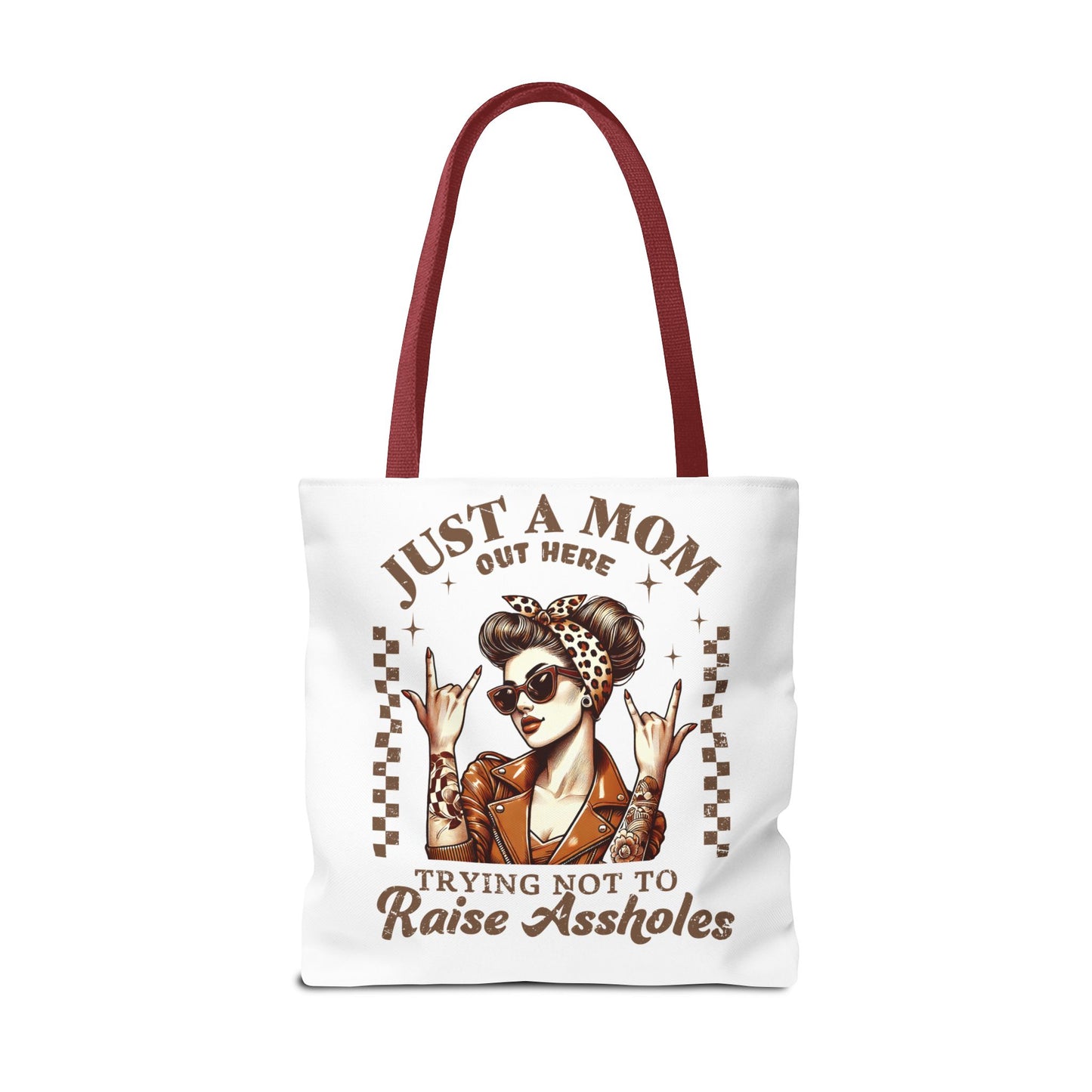 Funny Mom Tote Bag - Just a Mom Trying Not to Raise Assholes - Mother's Day Gift
