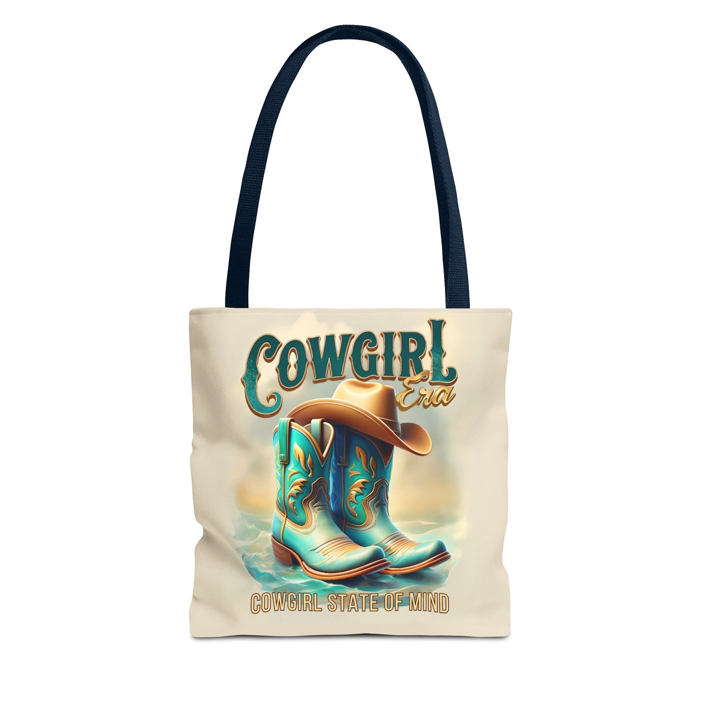 Cowgirl State of Mind Tote Bag – Turquoise and brown cowgirl boots - Cowgirl Era Perfect for Western Lovers and Everyday Use