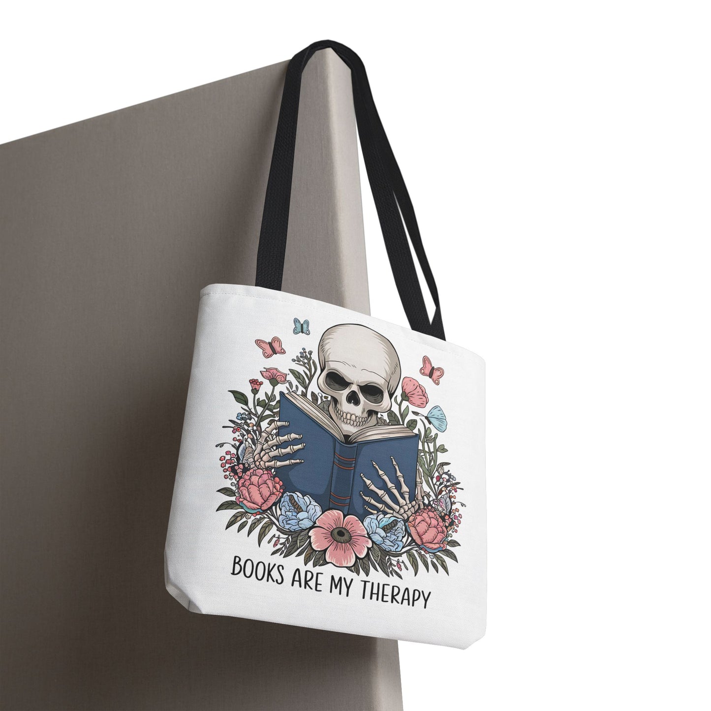 Books Are My Therapy- Skeleton Floral Tote Bag - Perfect Gift for Book Lovers