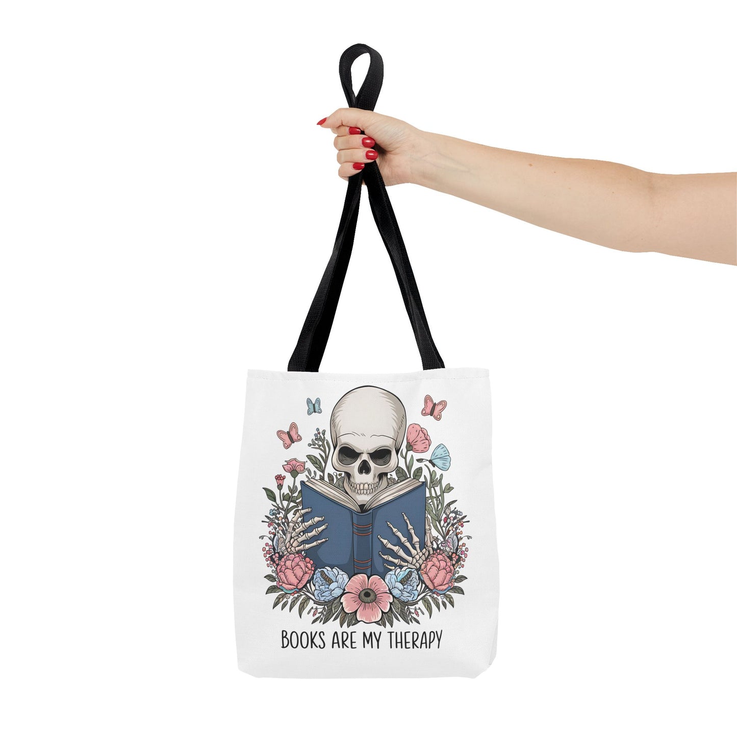 Books Are My Therapy- Skeleton Floral Tote Bag - Perfect Gift for Book Lovers