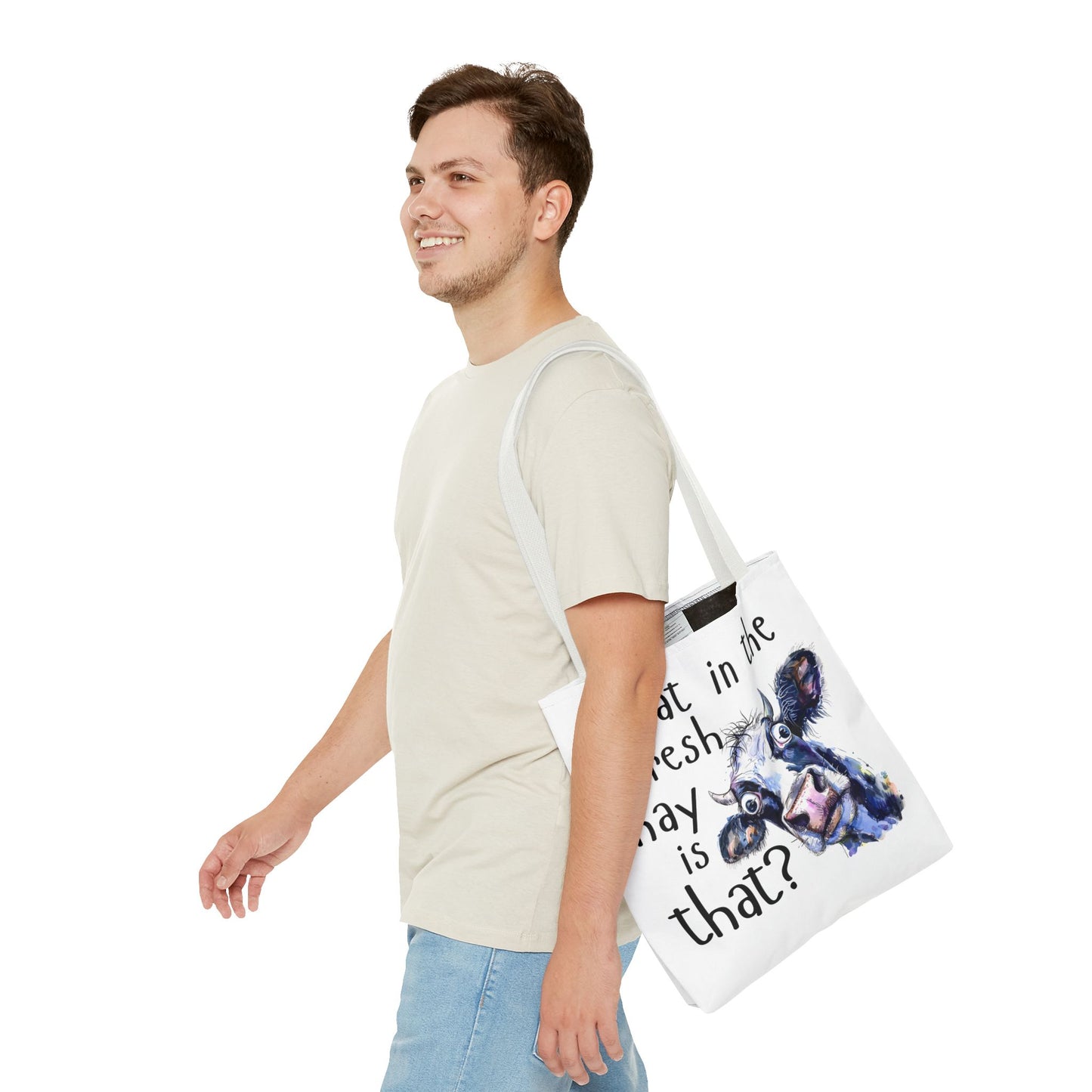 Funny Cow Tote Bag - "What in the Fresh Hay is That?" - Perfect for Farm Lovers & Everyday Use - Great Gift Idea