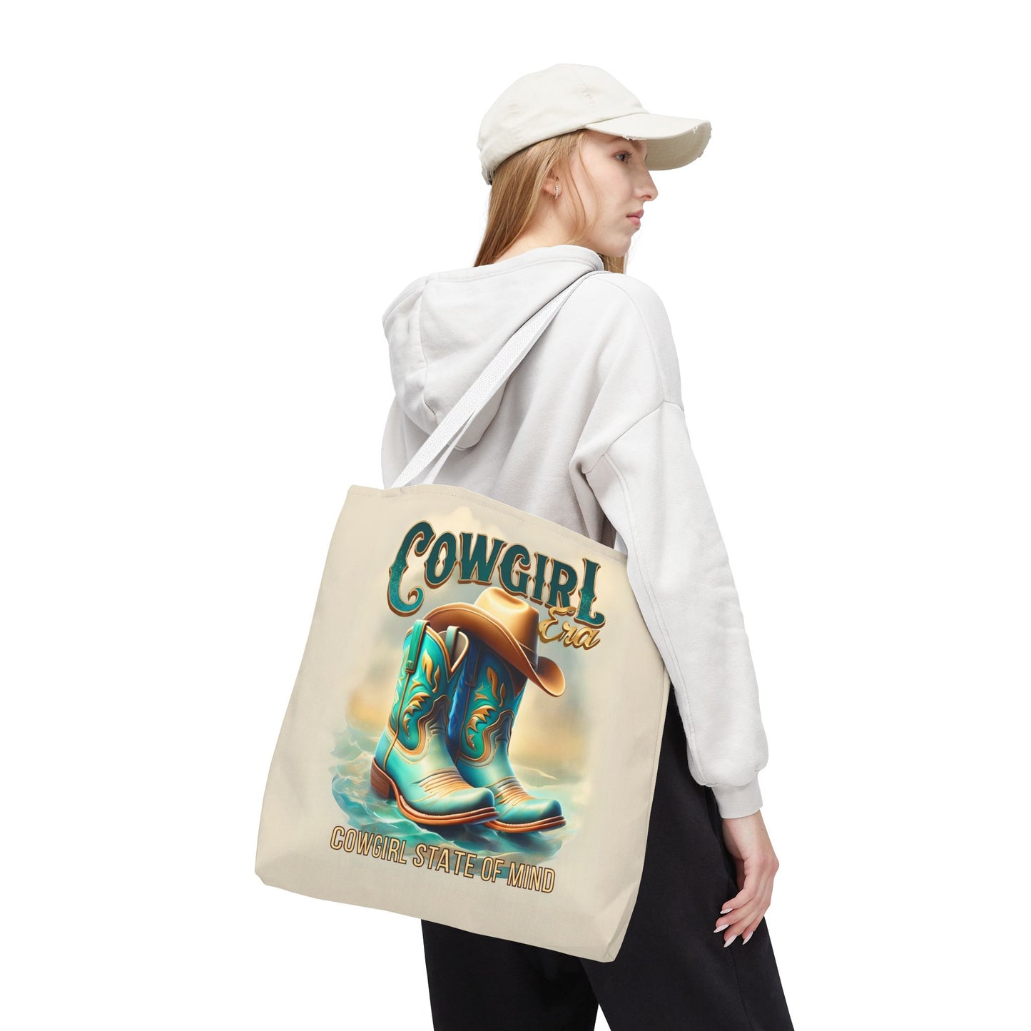 Cowgirl State of Mind Tote Bag – Turquoise and brown cowgirl boots - Cowgirl Era Perfect for Western Lovers and Everyday Use