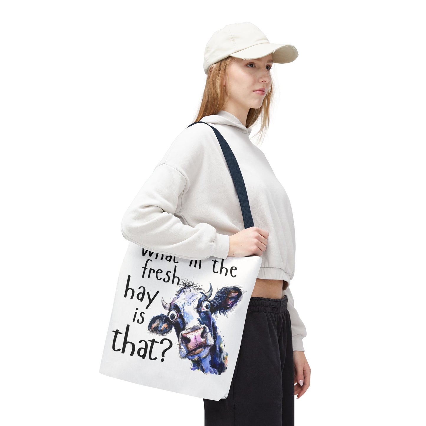Funny Cow Tote Bag - "What in the Fresh Hay is That?" - Perfect for Farm Lovers & Everyday Use - Great Gift Idea